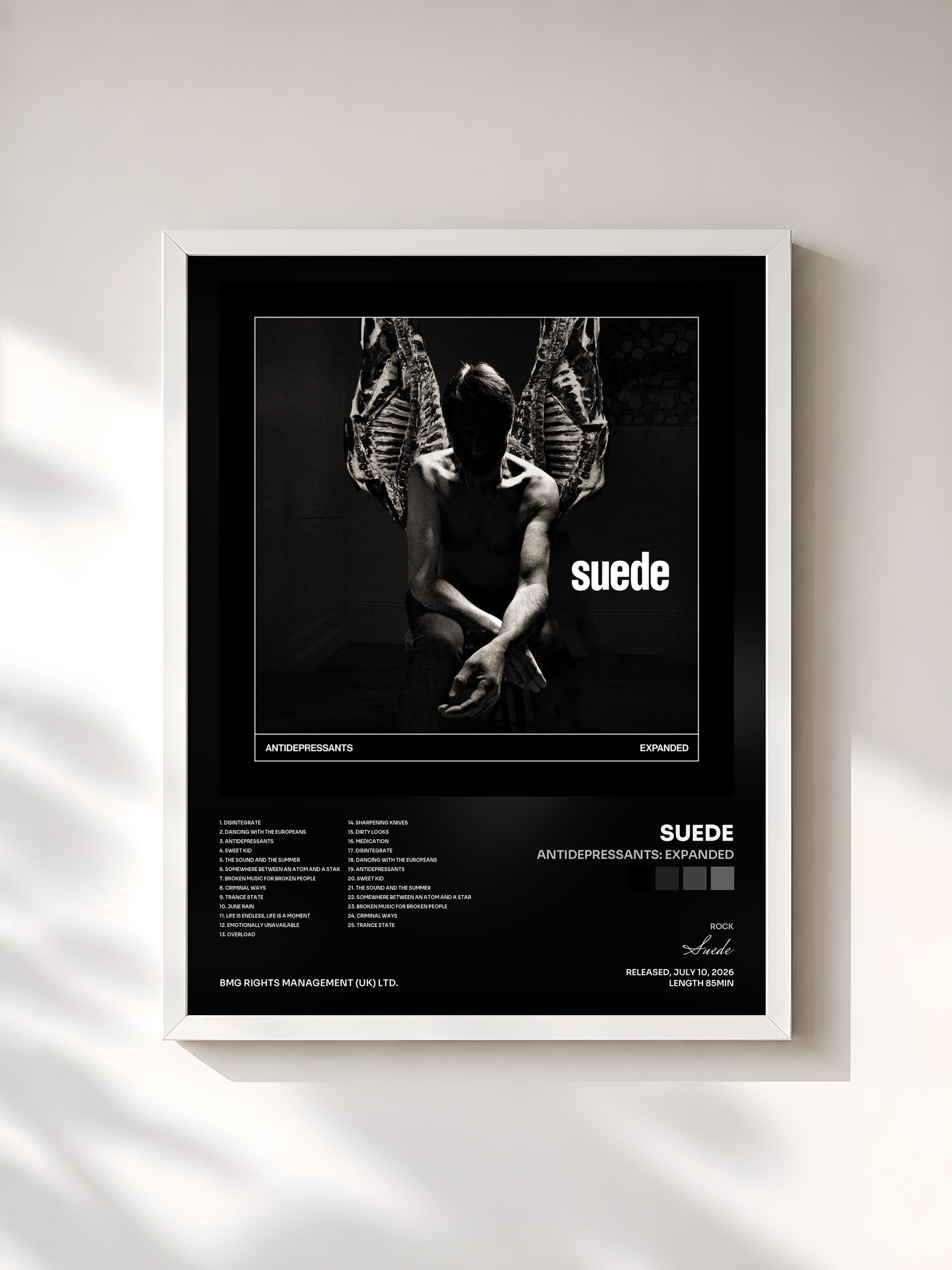 #blanc Tableau de l'album Antidepressants: Expanded de Suede, cadre blanc, imprimé et encadré en France