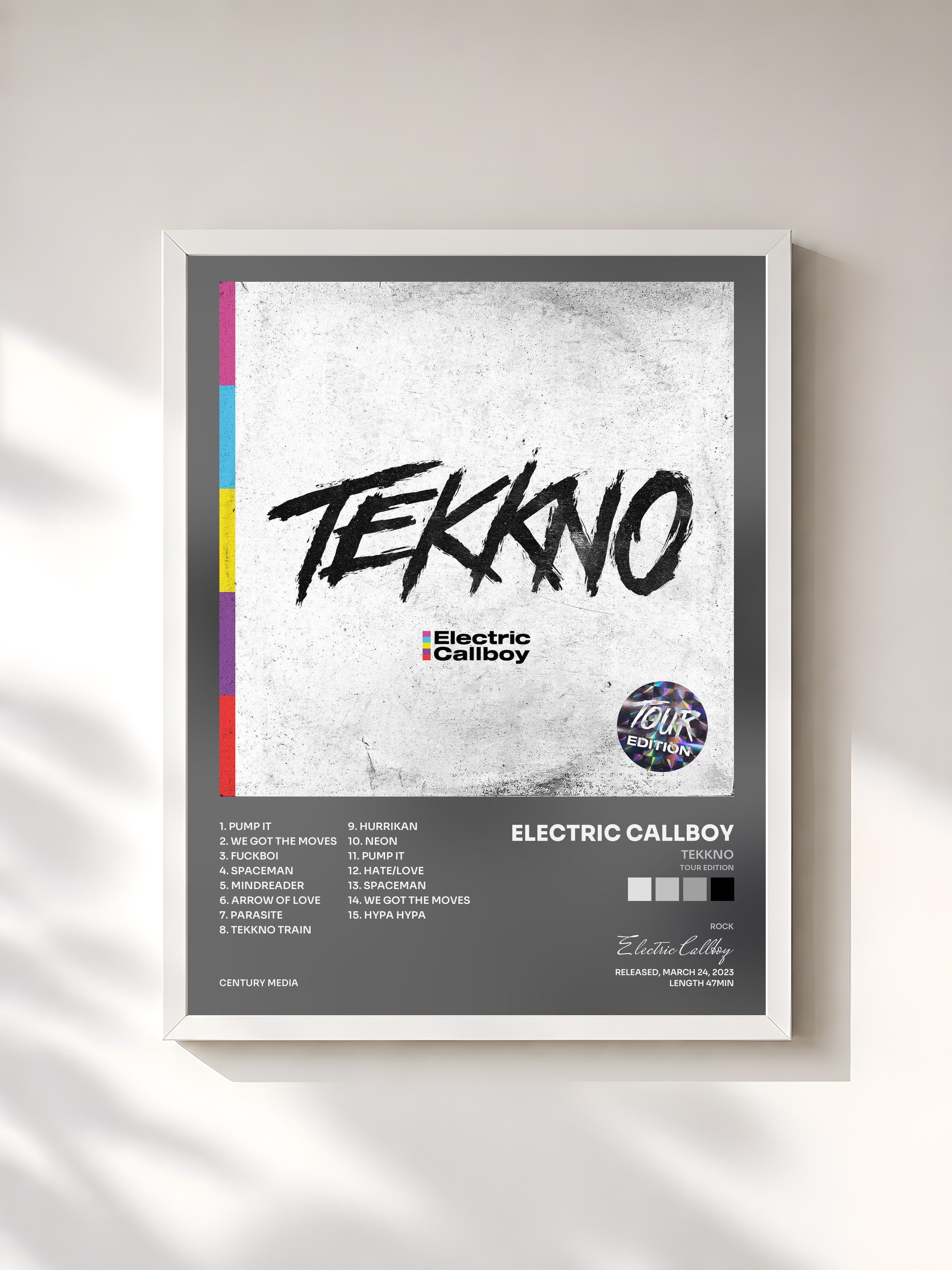 #blanc Tableau de l'album TEKKNO (Tour Edition) de Electric Callboy, cadre blanc, imprimé et encadré en France
