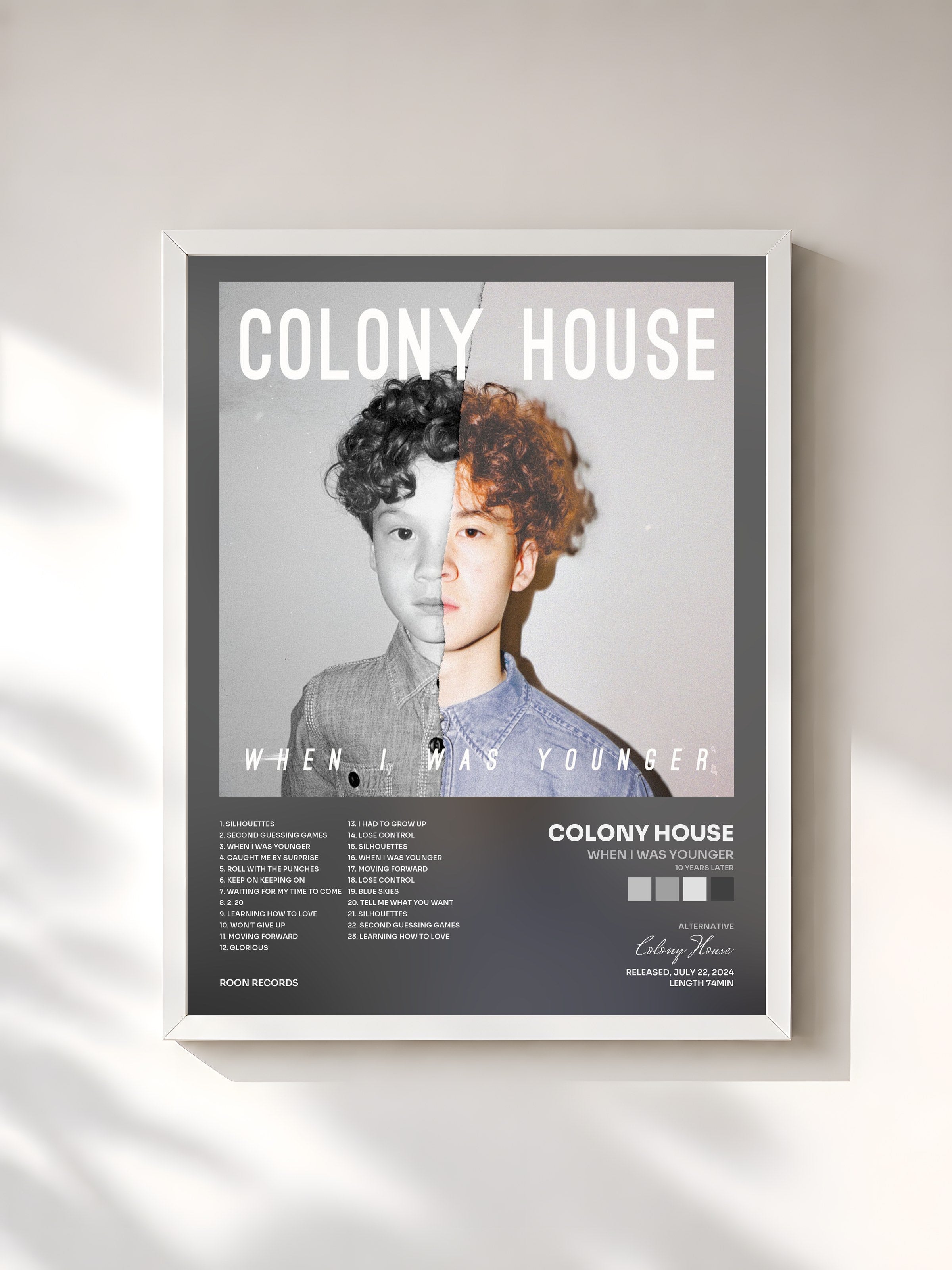 #blanc Tableau de l'album When I Was Younger (10 Years Later) de Colony House, cadre blanc, imprimé et encadré en France