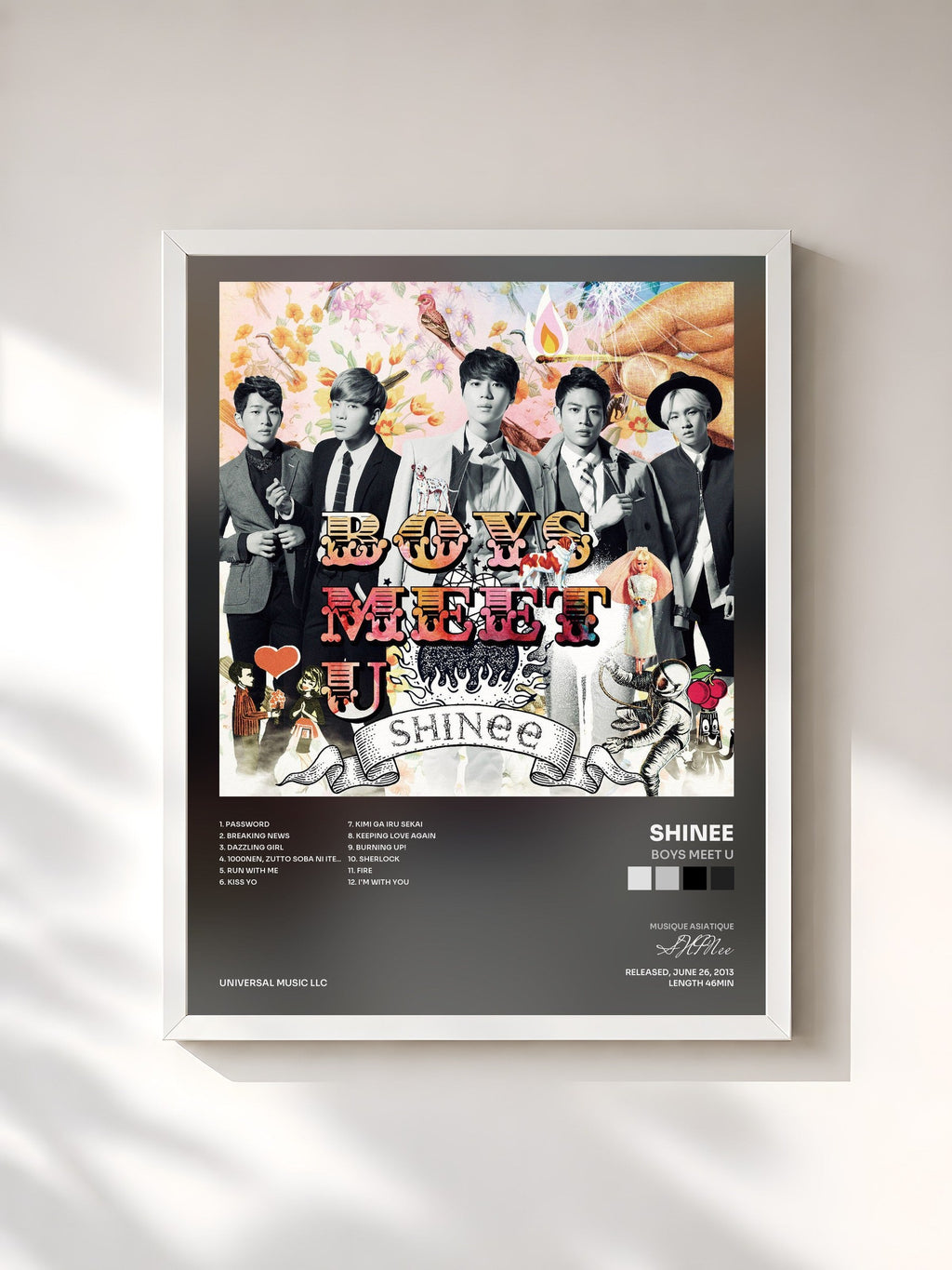 #blanc Tableau de l'album Boys Meet U de SHINee, cadre blanc, imprimé et encadré en France
