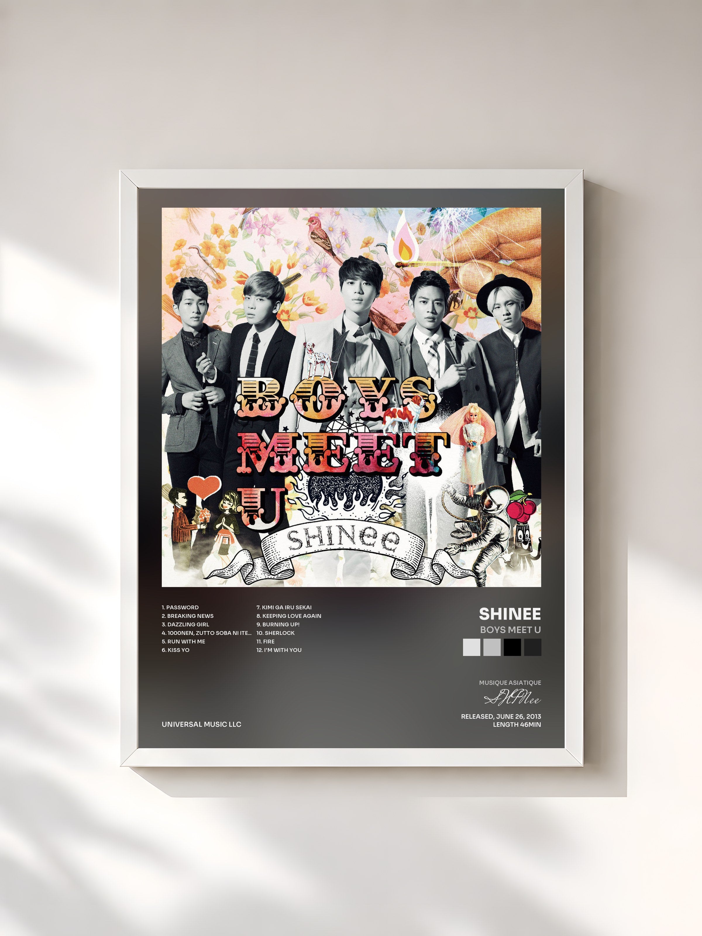 #blanc Tableau de l'album Boys Meet U de SHINee, cadre blanc, imprimé et encadré en France