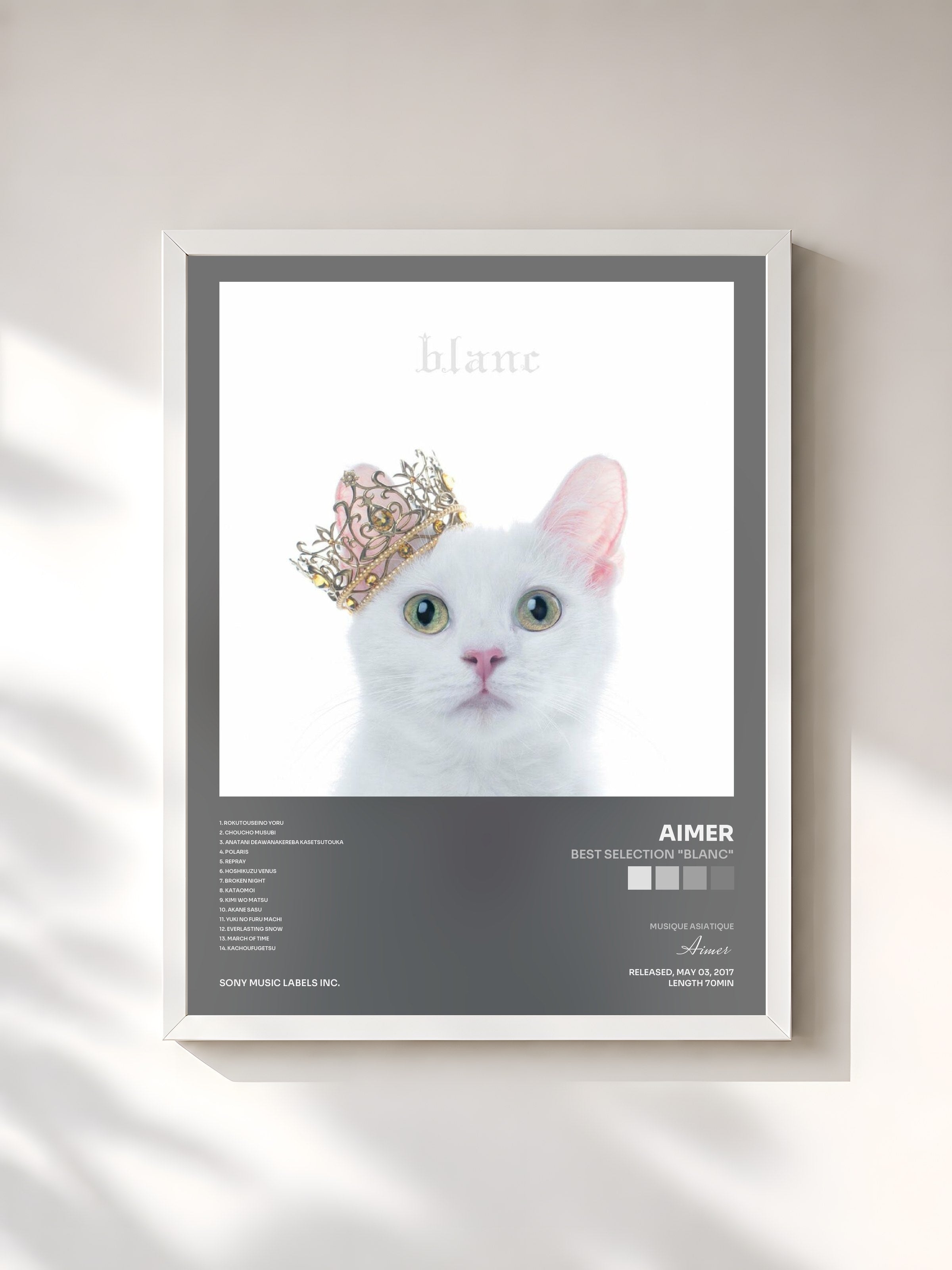 #blanc Tableau de l'album BEST SELECTION "blanc" de Aimer, cadre blanc, imprimé et encadré en France