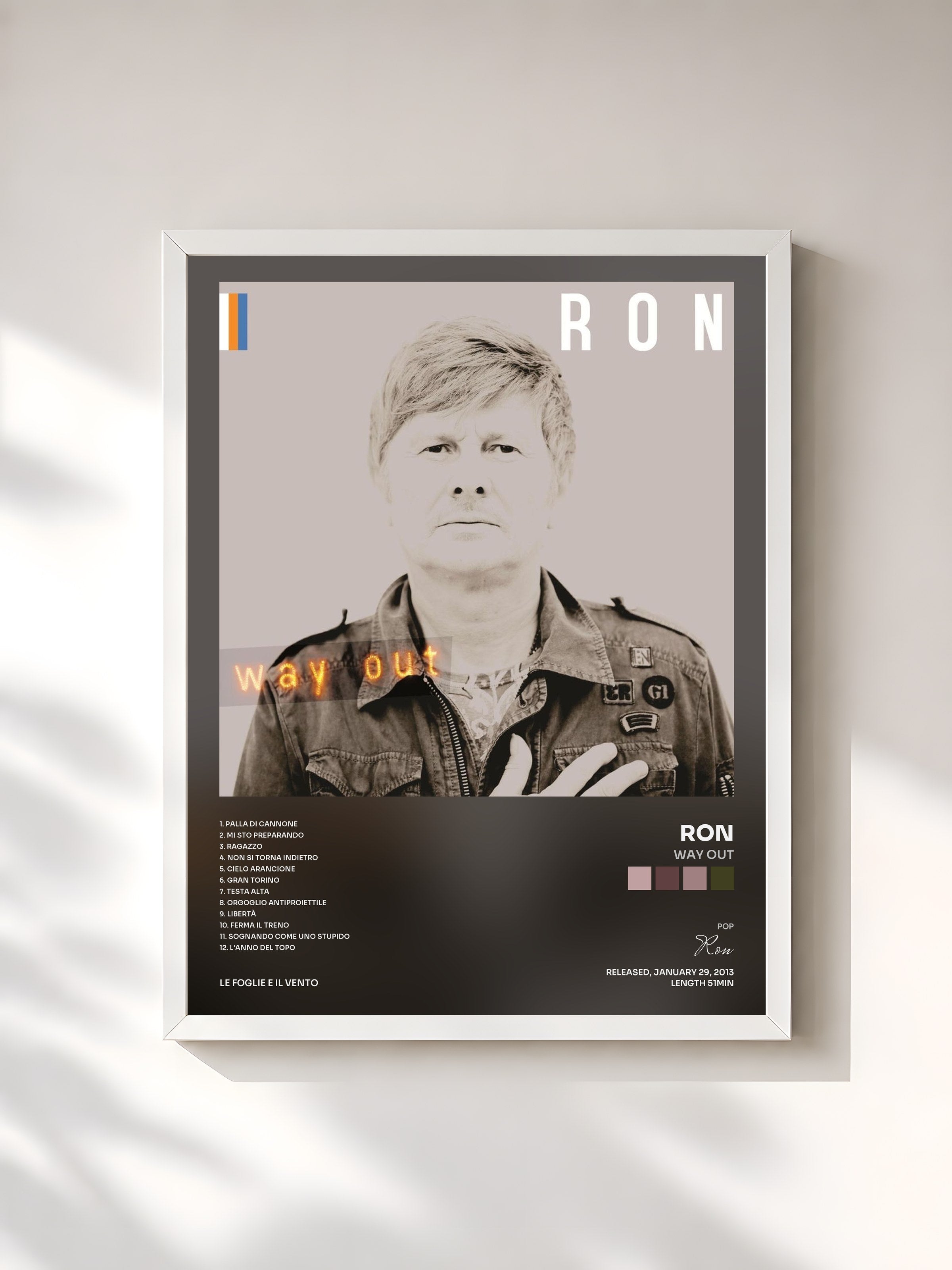 #blanc Tableau de l'album Way Out de Ron, cadre blanc, imprimé et encadré en France