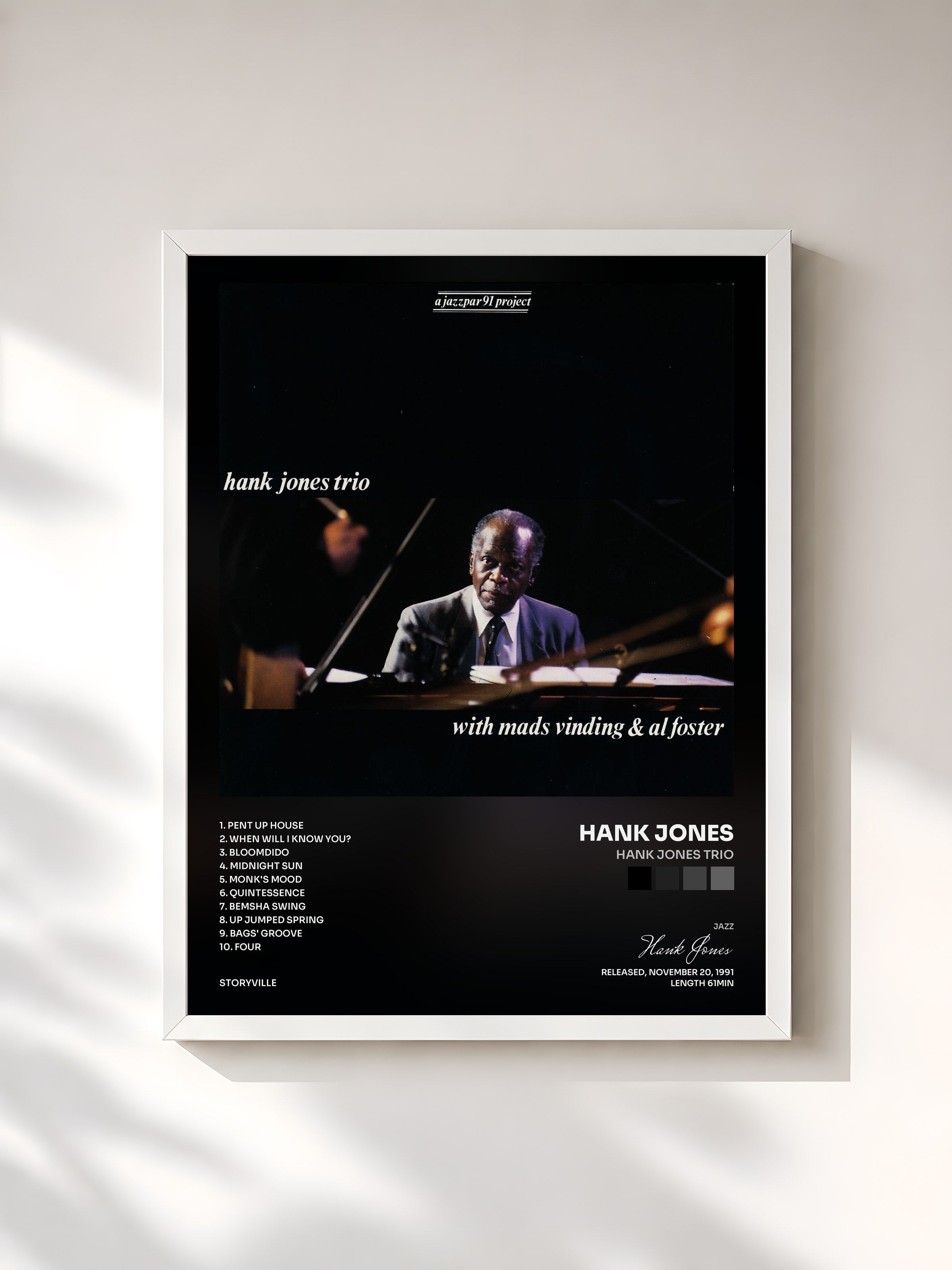 #blanc Tableau de l'album Hank Jones Trio de Hank Jones, cadre blanc, imprimé et encadré en France