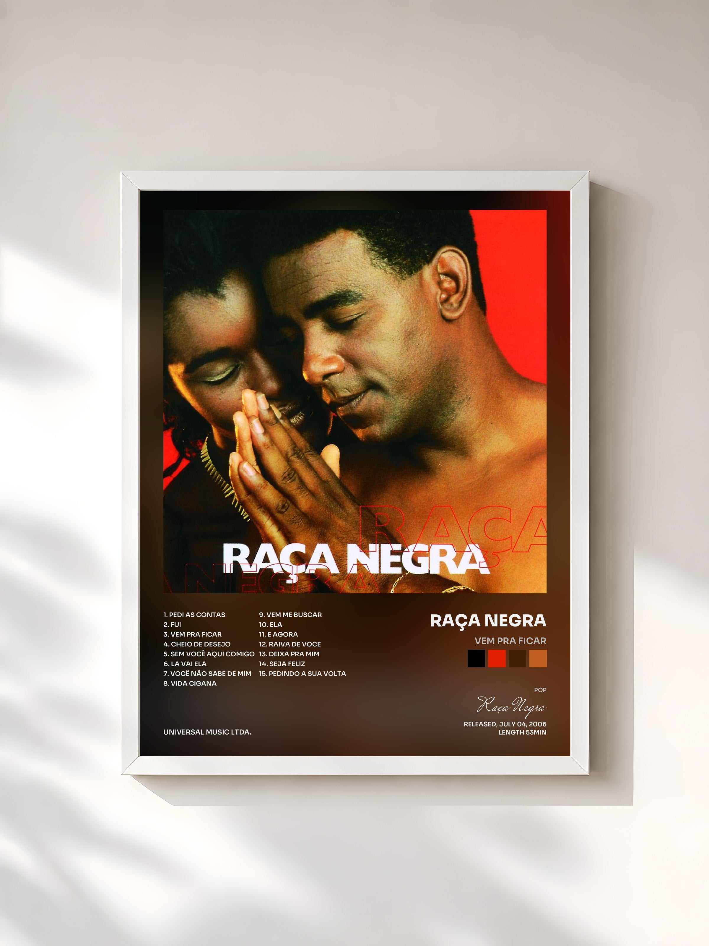 #blanc Tableau de l'album Vem Pra Ficar de Raça Negra, cadre blanc, imprimé et encadré en France