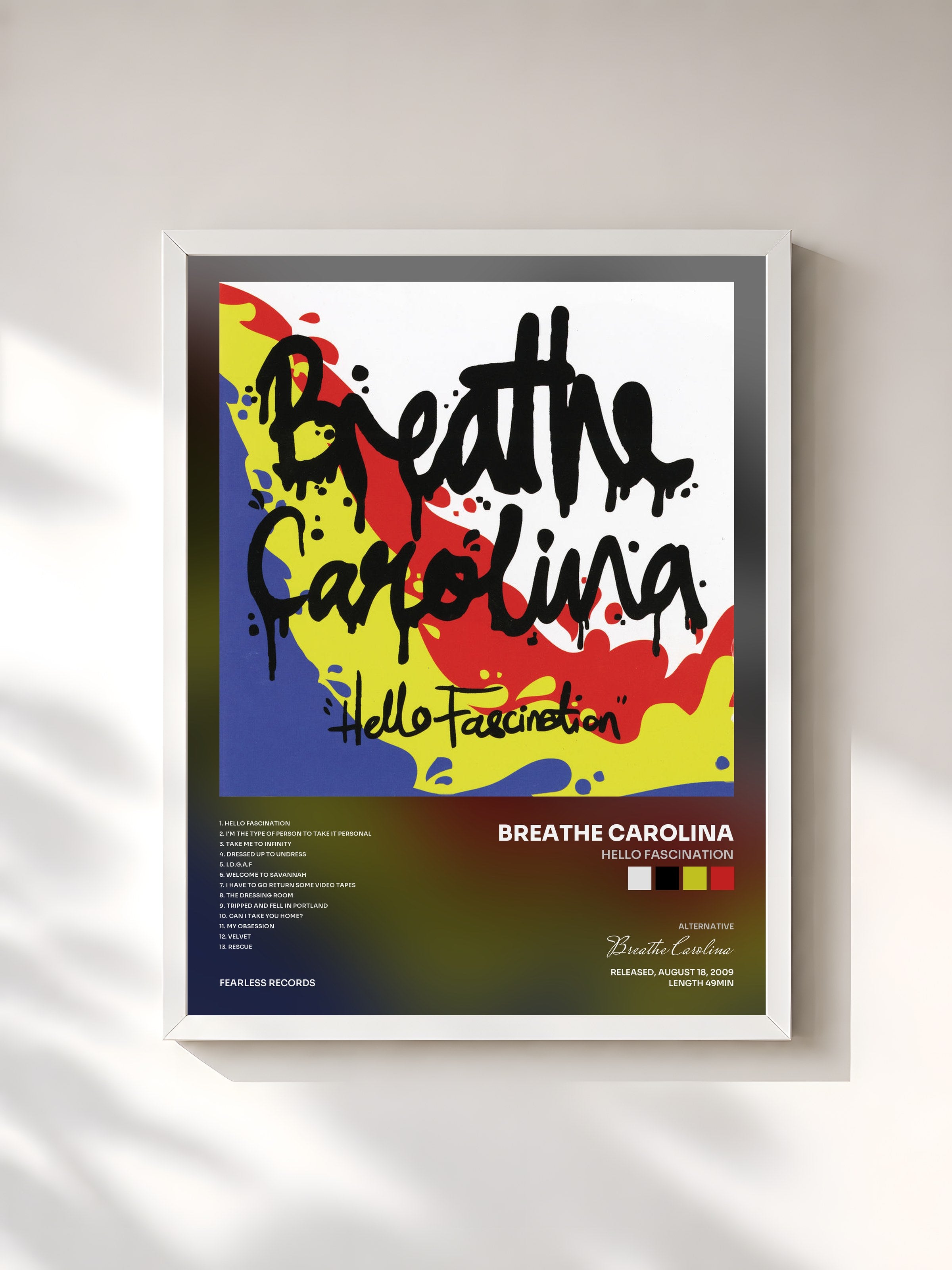 #blanc Tableau de l'album Hello Fascination de Breathe Carolina, cadre blanc, imprimé et encadré en France
