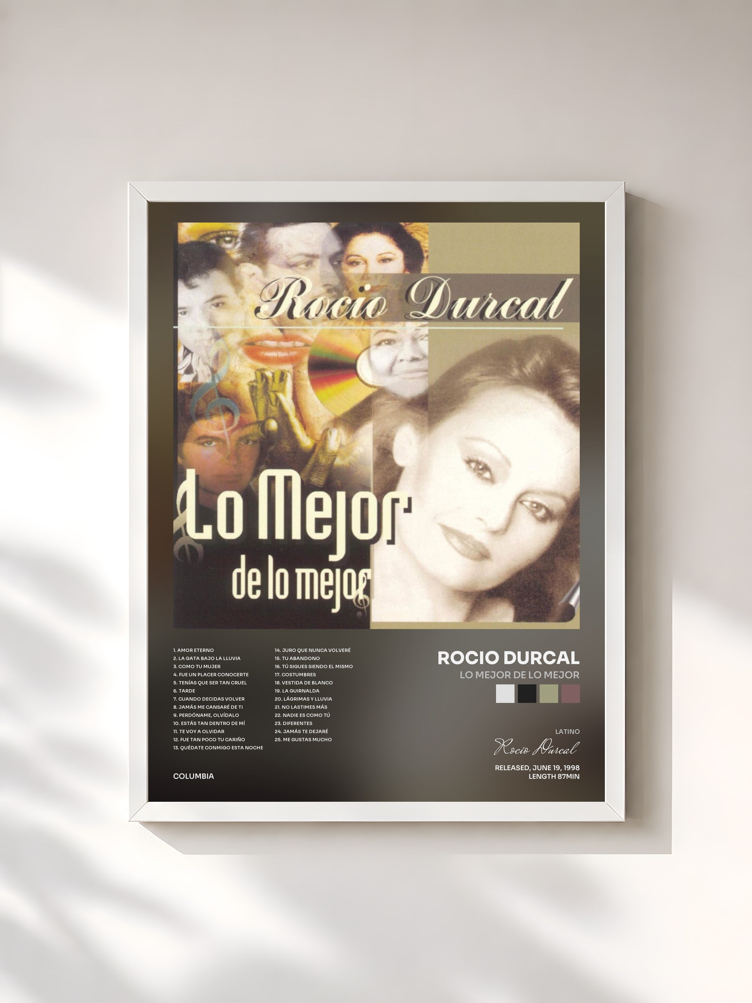 #blanc Tableau de l'album Lo Mejor De Lo Mejor de Rocio Durcal, cadre blanc, imprimé et encadré en France