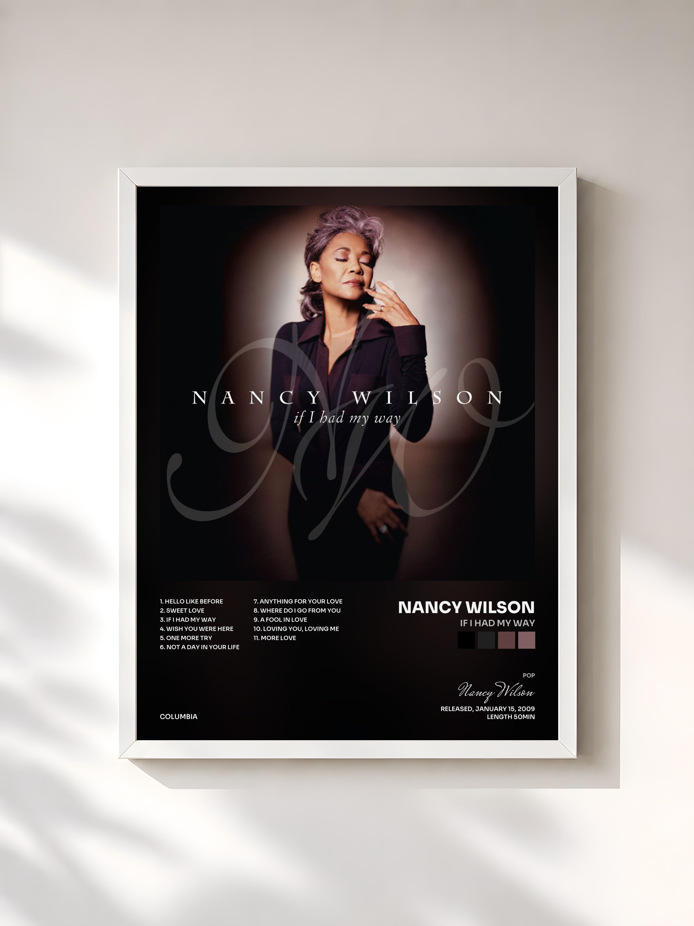 #blanc Tableau de l'album IF I HAD MY WAY de Nancy Wilson, cadre blanc, imprimé et encadré en France