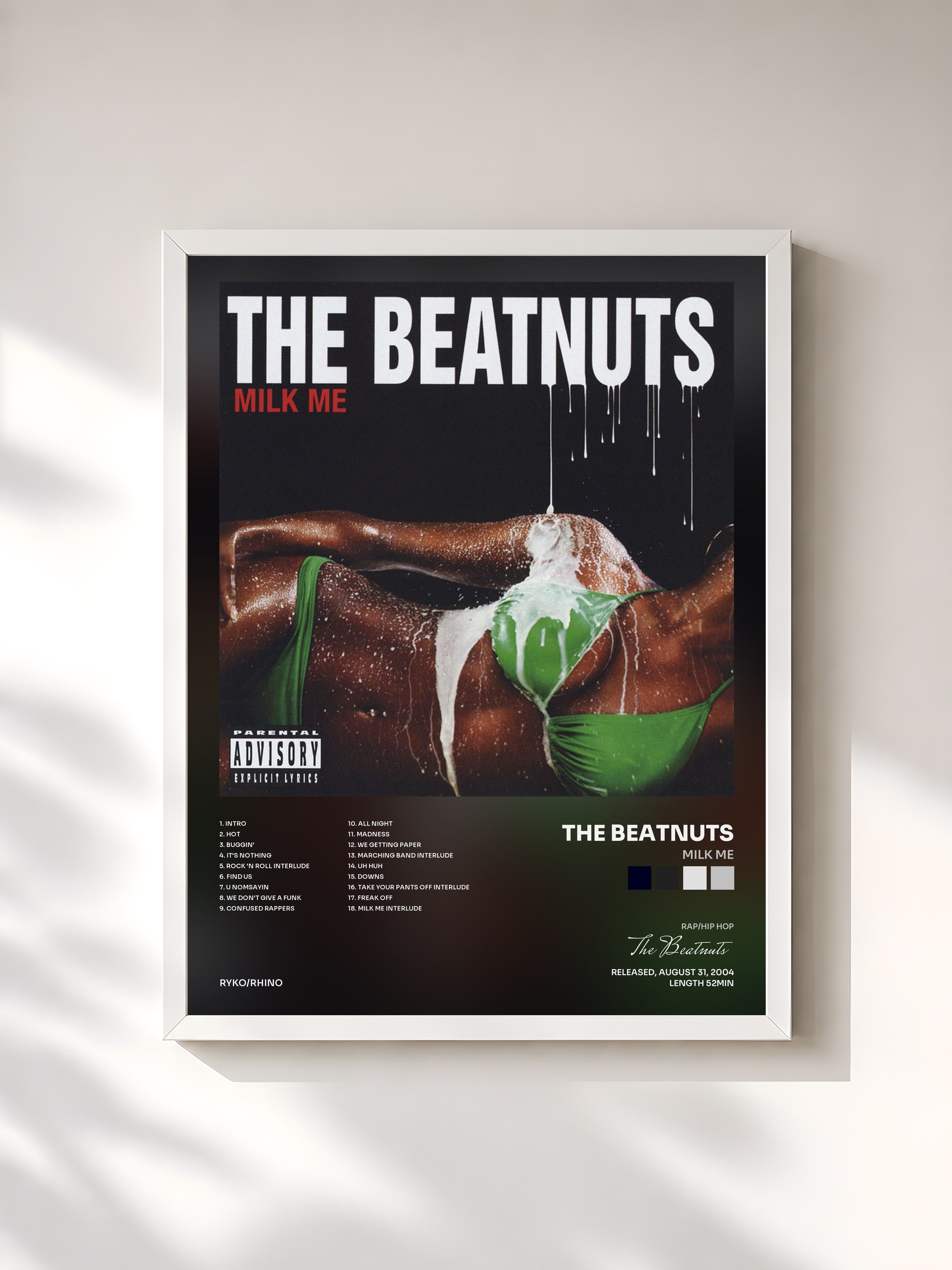 #blanc Tableau de l'album Milk Me de The Beatnuts, cadre blanc, imprimé et encadré en France