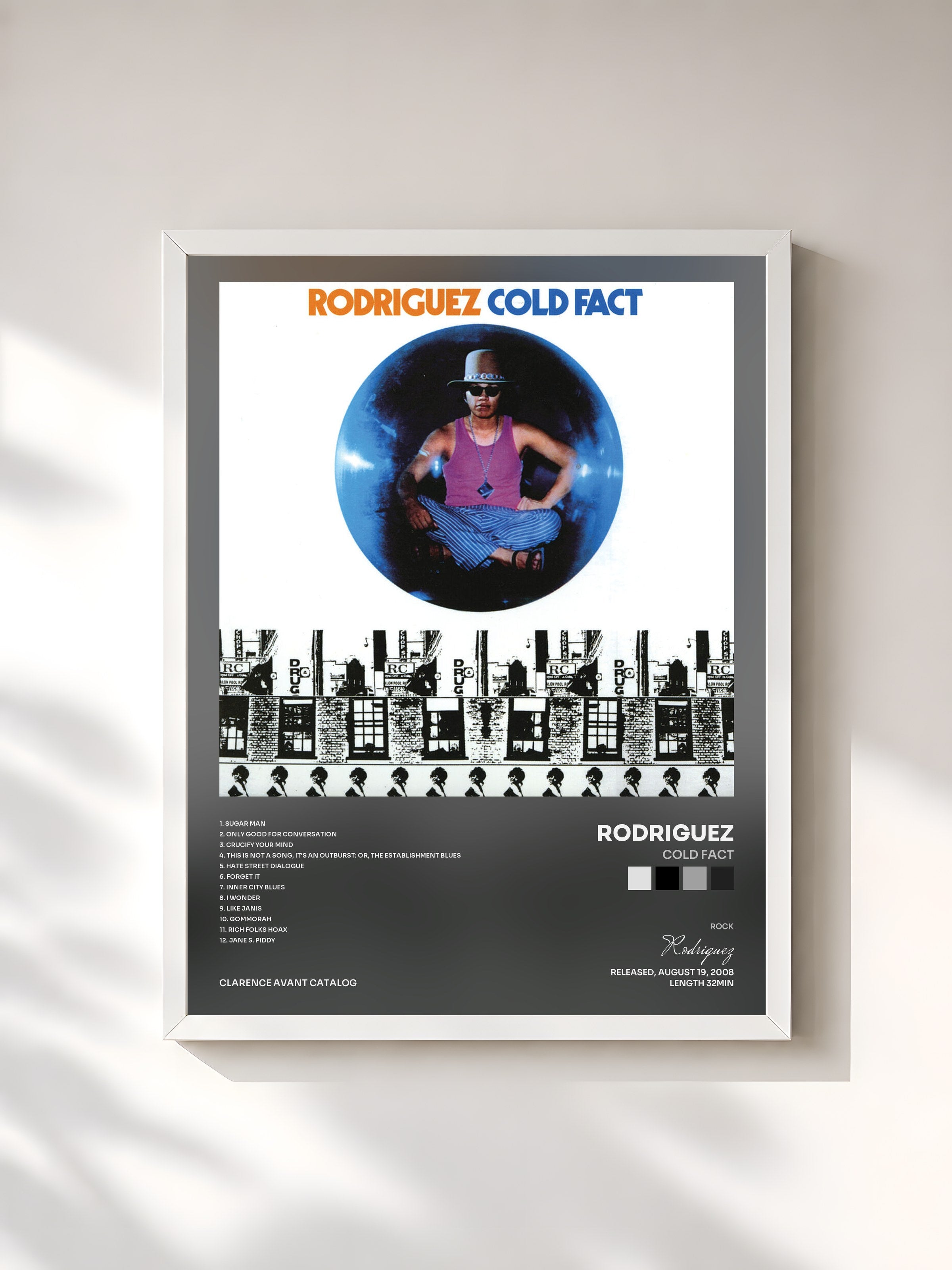 #blanc Tableau de l'album Cold Fact de Rodriguez, cadre blanc, imprimé et encadré en France