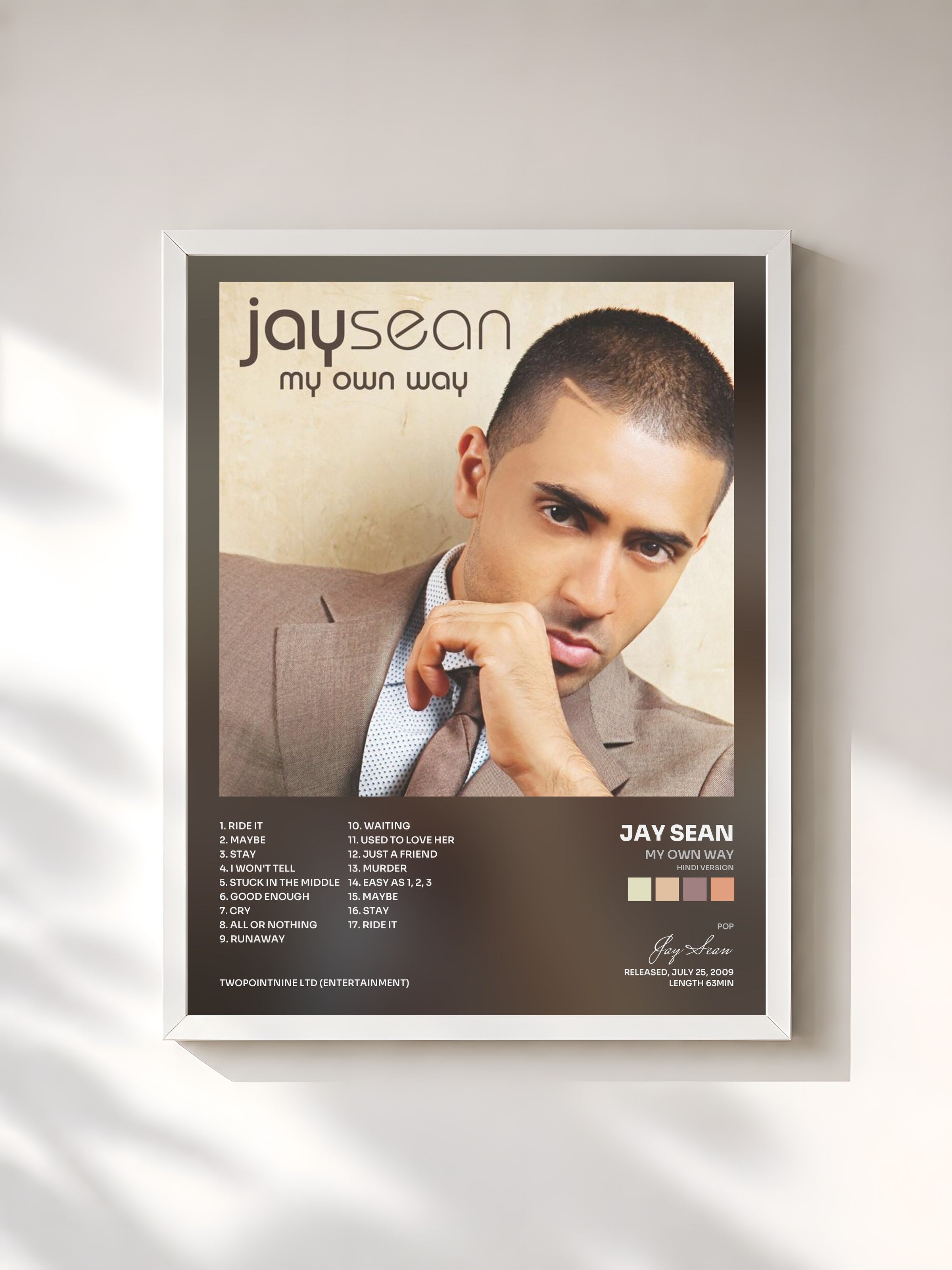 #blanc Tableau de l'album My Own Way (Hindi Version) de Jay Sean, cadre blanc, imprimé et encadré en France