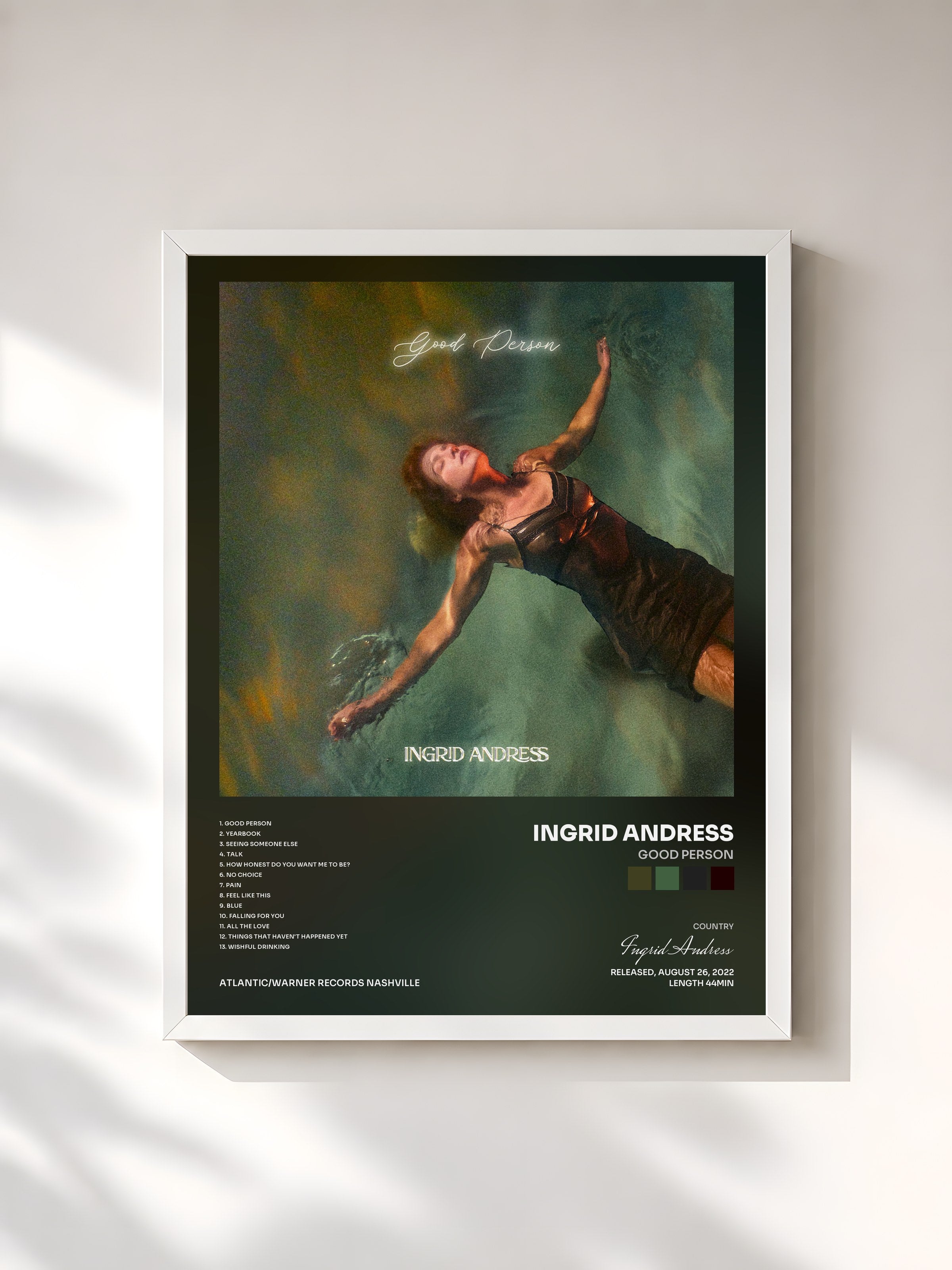 #blanc Tableau de l'album Good Person de Ingrid Andress, cadre blanc, imprimé et encadré en France