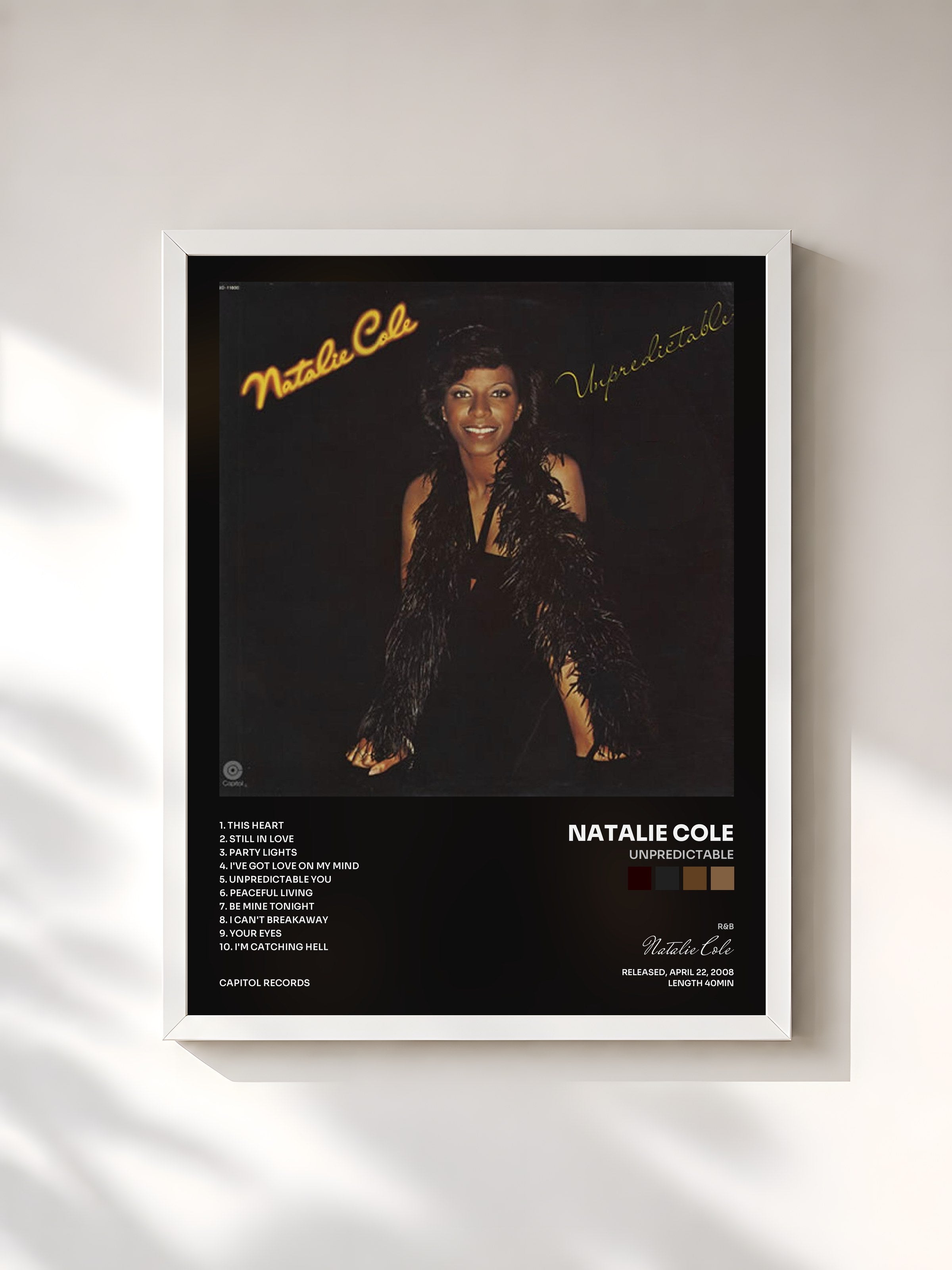 #blanc Tableau de l'album Unpredictable de Natalie Cole, cadre blanc, imprimé et encadré en France