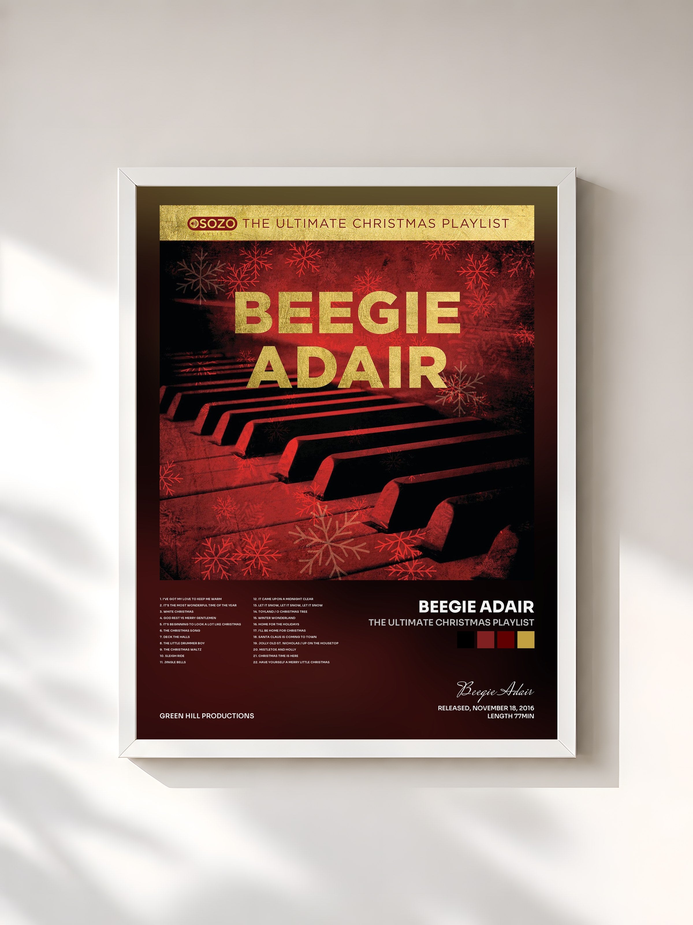 #blanc Tableau de l'album The Ultimate Christmas Playlist de Beegie Adair, cadre blanc, imprimé et encadré en France