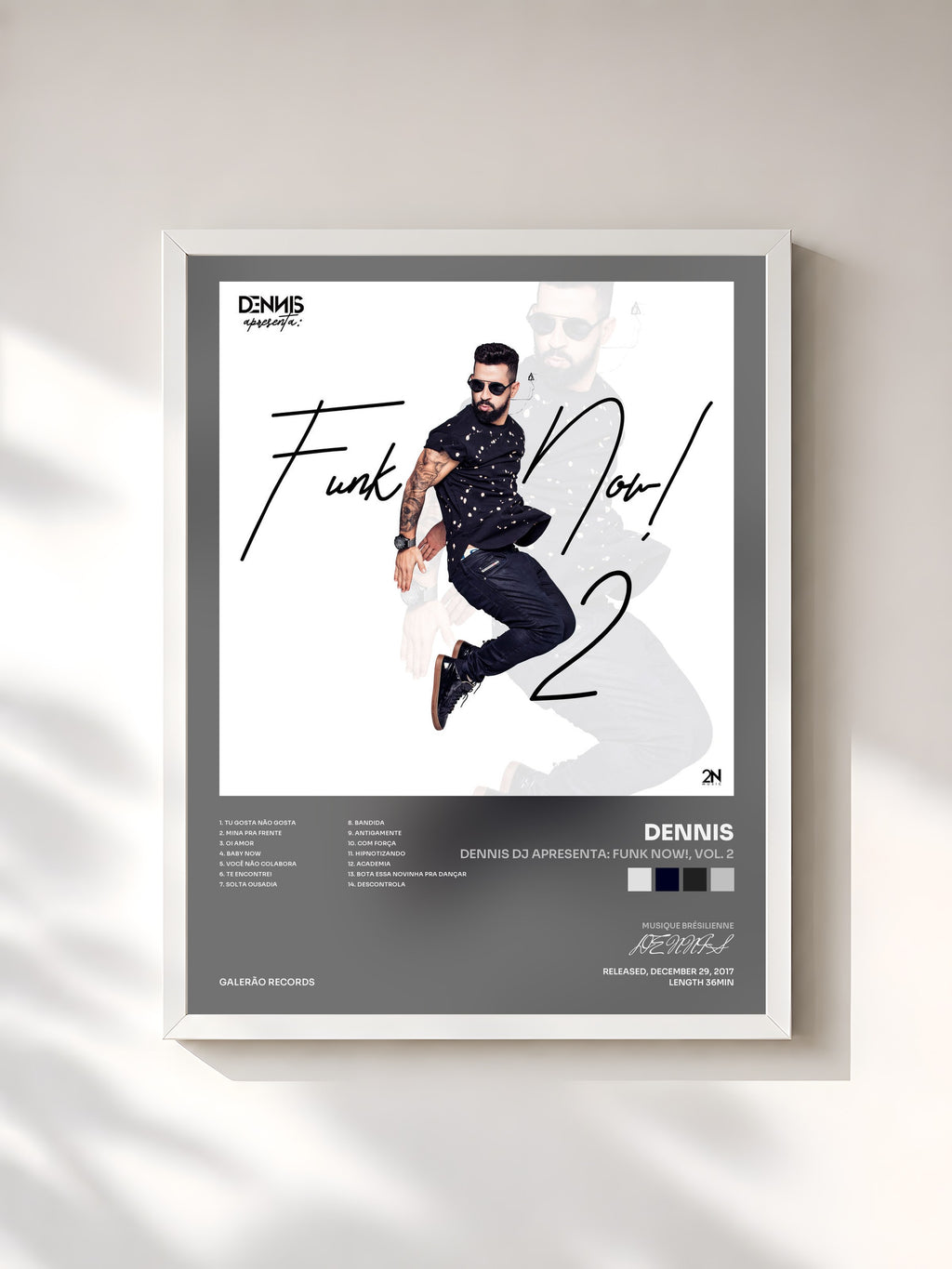 #blanc Tableau de l'album Dennis Dj Apresenta: Funk Now!, Vol. 2 de DENNIS, cadre blanc, imprimé et encadré en France