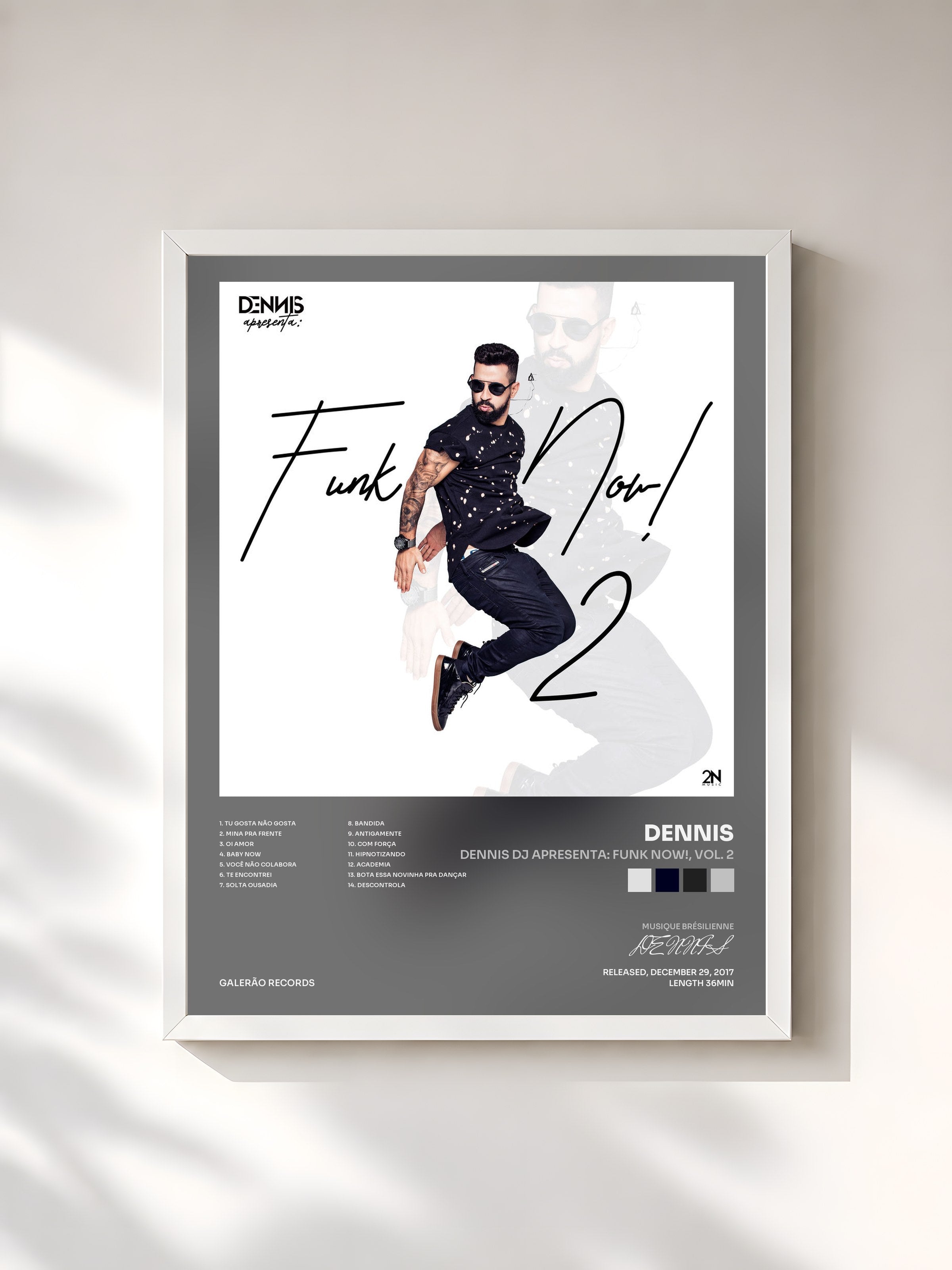 #blanc Tableau de l'album Dennis Dj Apresenta: Funk Now!, Vol. 2 de DENNIS, cadre blanc, imprimé et encadré en France