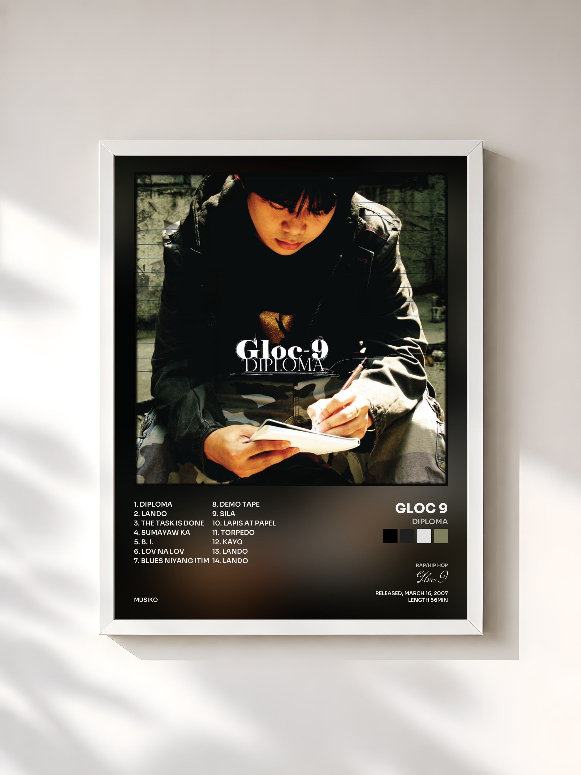 #blanc Tableau de l'album Diploma de Gloc 9, cadre blanc, imprimé et encadré en France