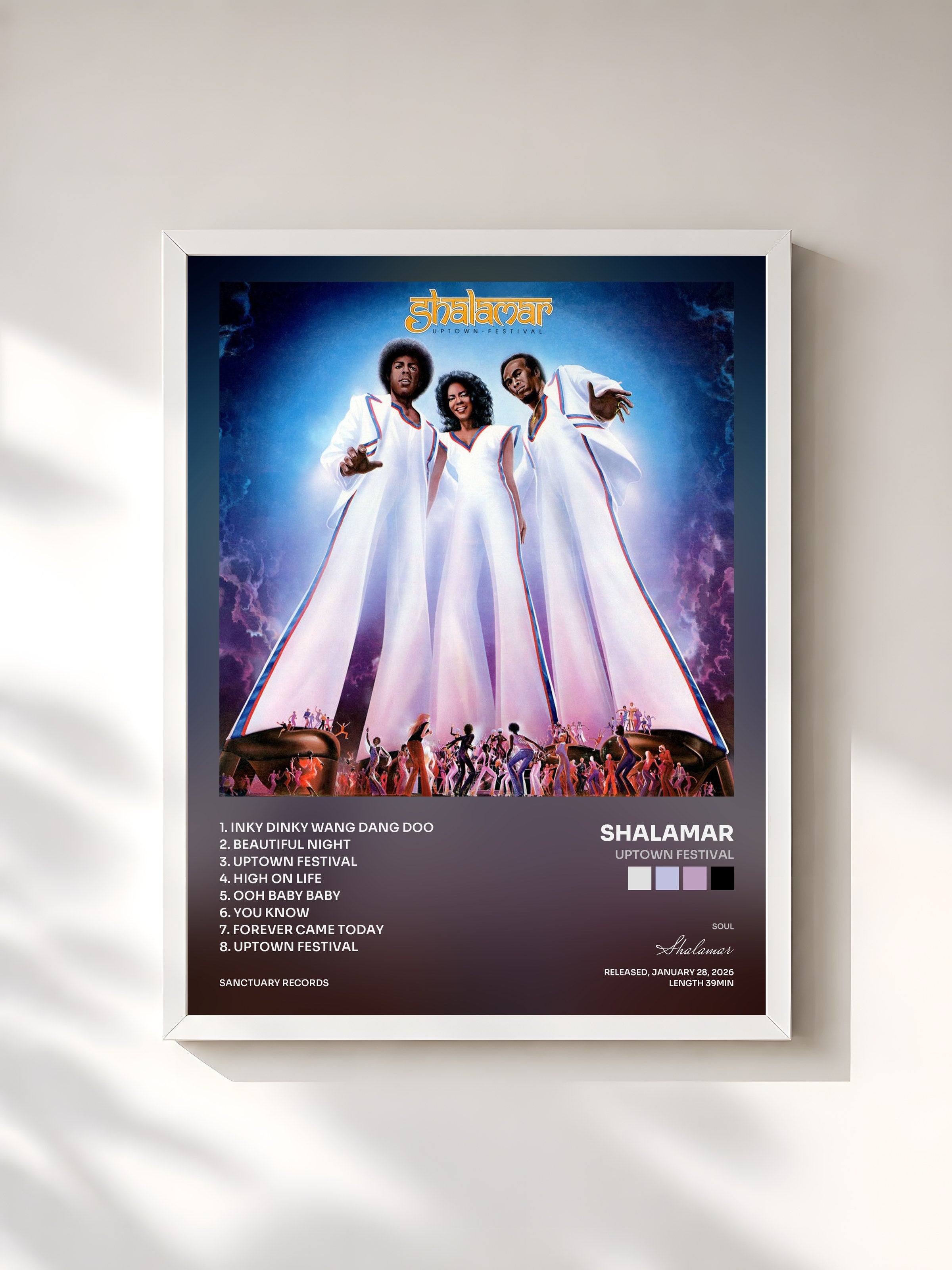 #blanc Tableau de l'album Uptown Festival de Shalamar, cadre blanc, imprimé et encadré en France