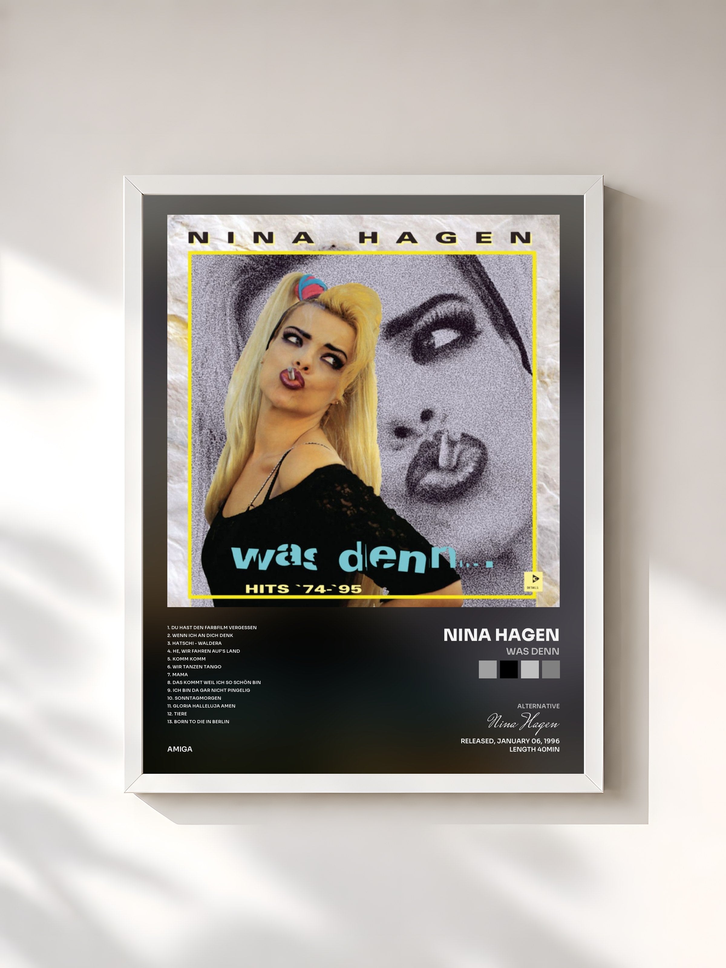 #blanc Tableau de l'album Was denn de Nina Hagen, cadre blanc, imprimé et encadré en France
