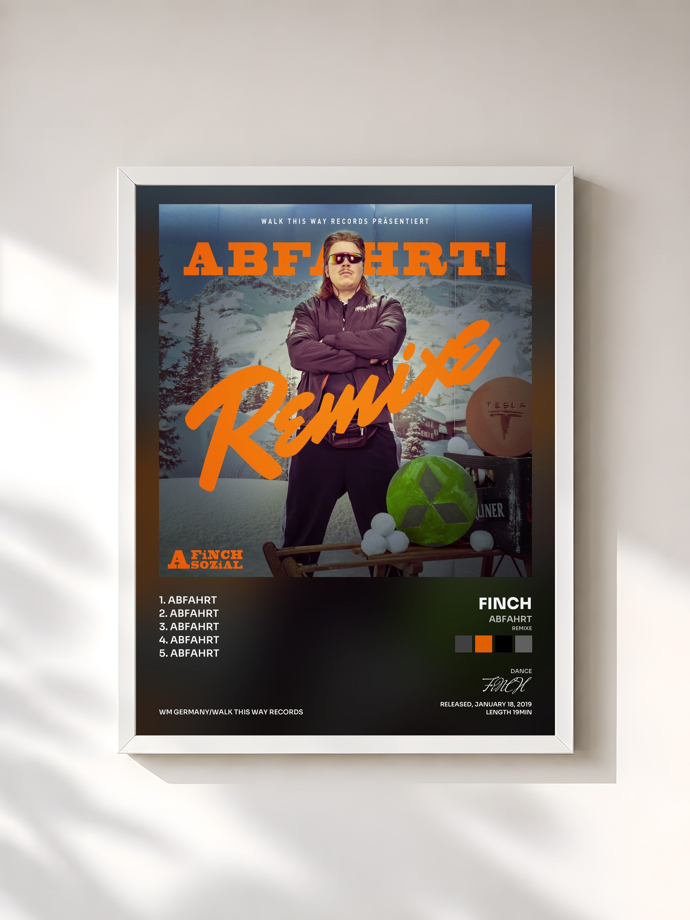 #blanc Tableau de l'album Abfahrt (Remixe) de FiNCH, cadre blanc, imprimé et encadré en France