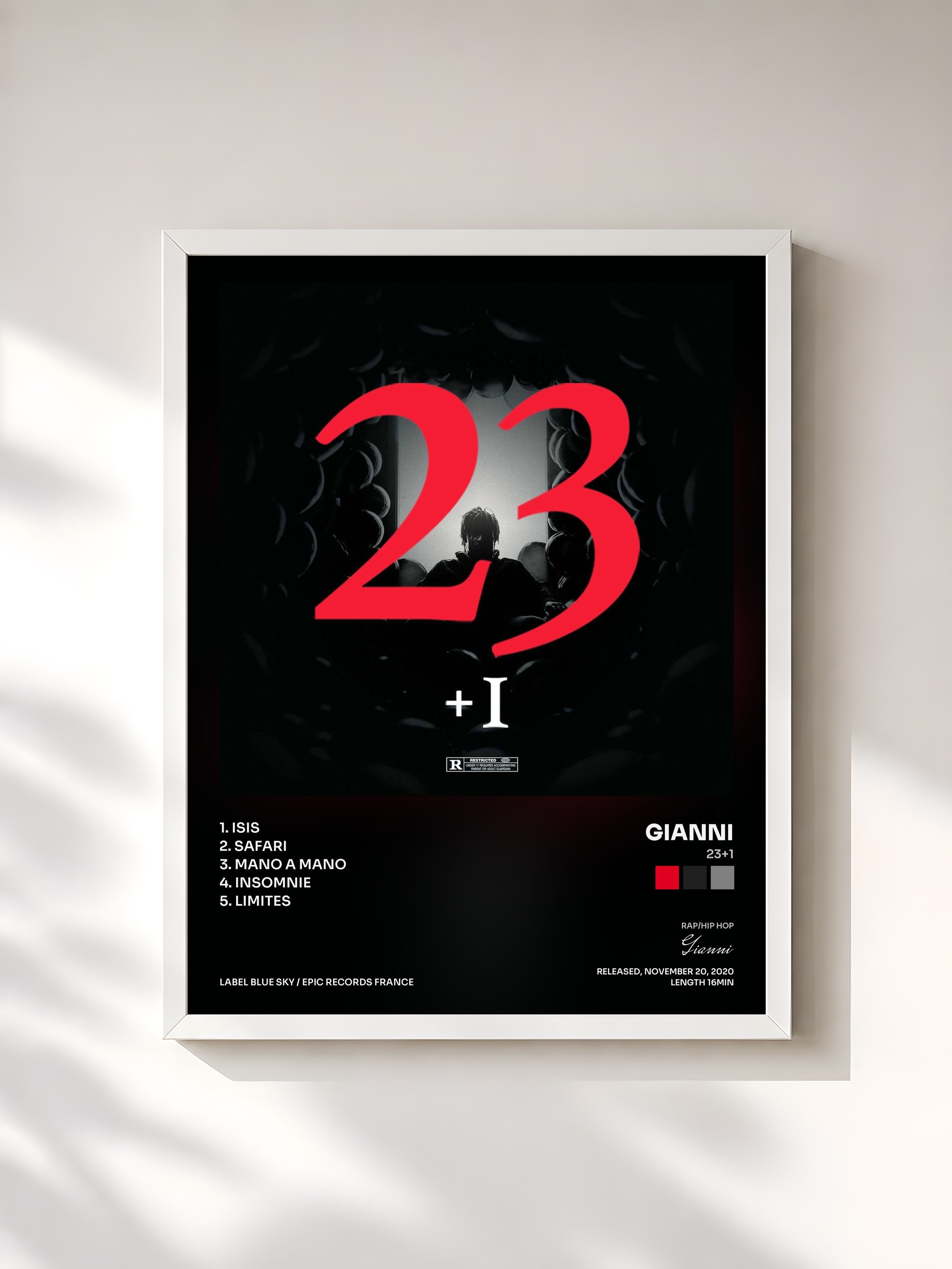 #blanc Tableau de l'album 23+1 de Gianni, cadre blanc, imprimé et encadré en France