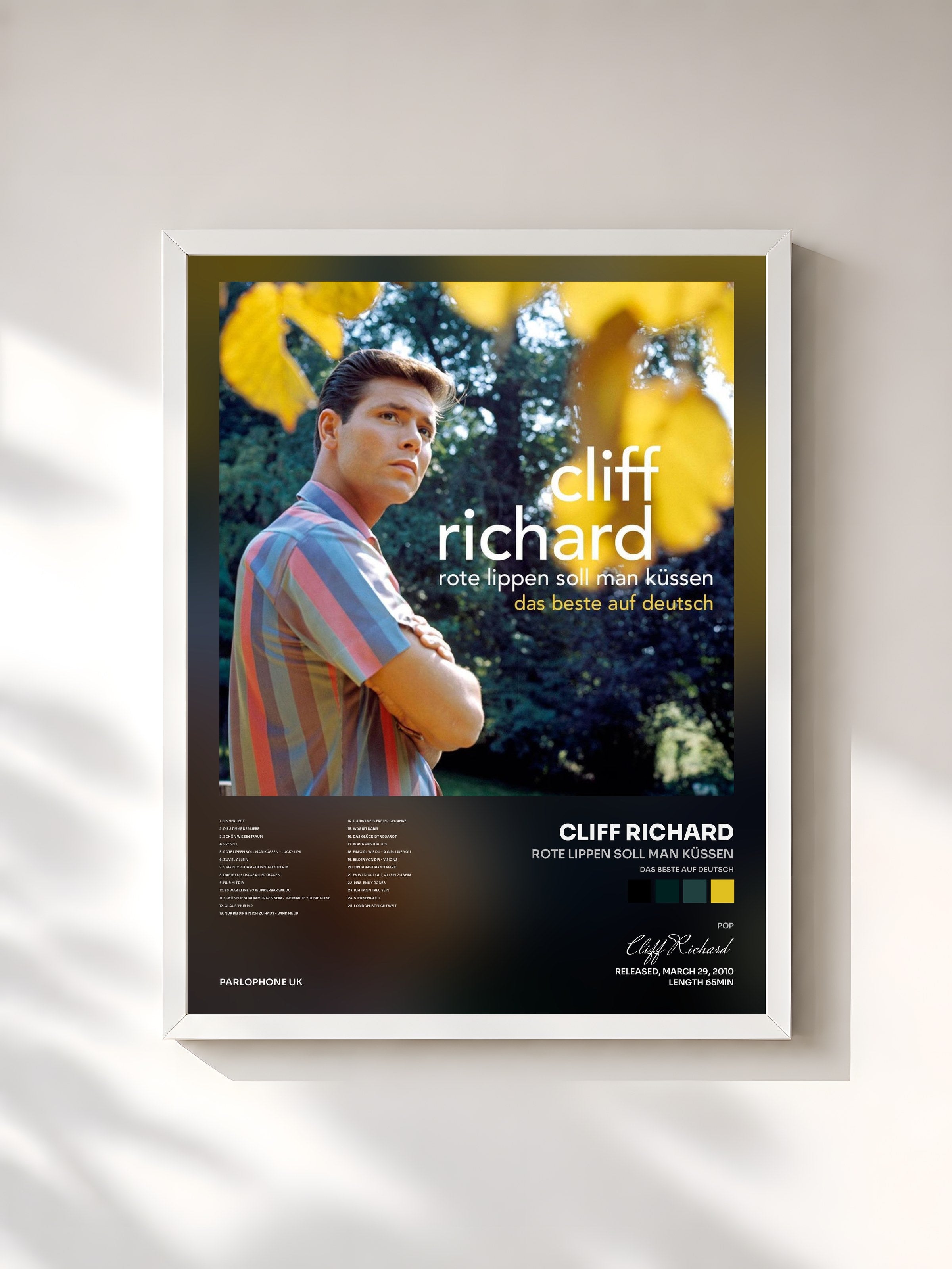 #blanc Tableau de l'album Rote Lippen Soll Man Küssen (Das Beste Auf Deutsch) de Cliff Richard, cadre blanc, imprimé et encadré en France