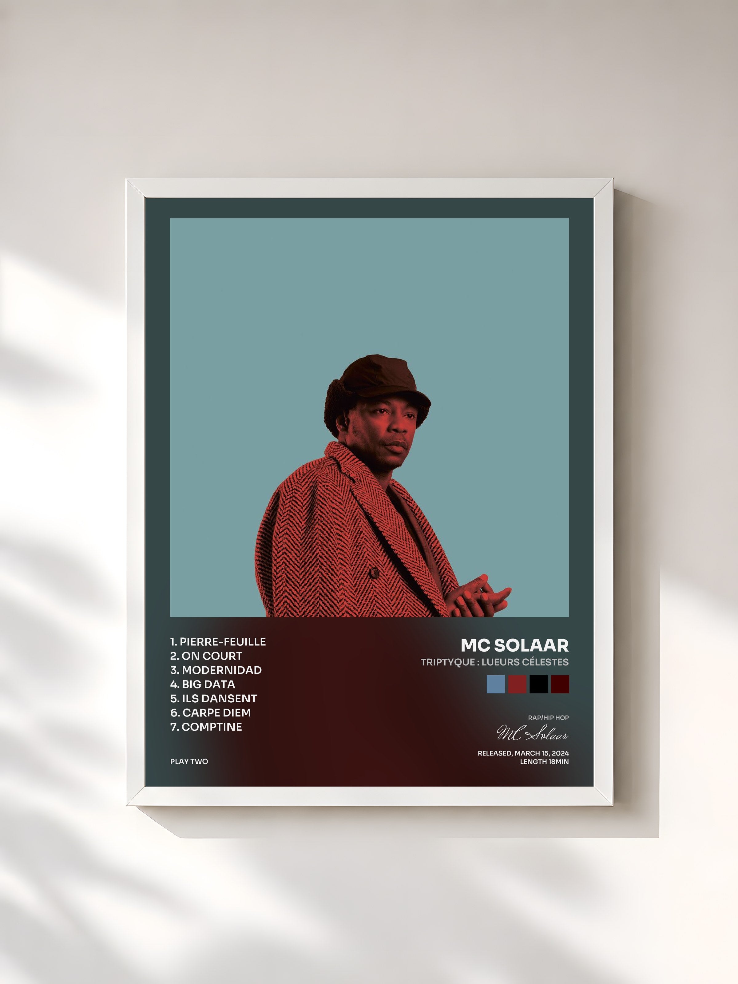 #blanc Tableau de l'album Triptyque : Lueurs célestes de MC Solaar, cadre blanc, imprimé et encadré en France