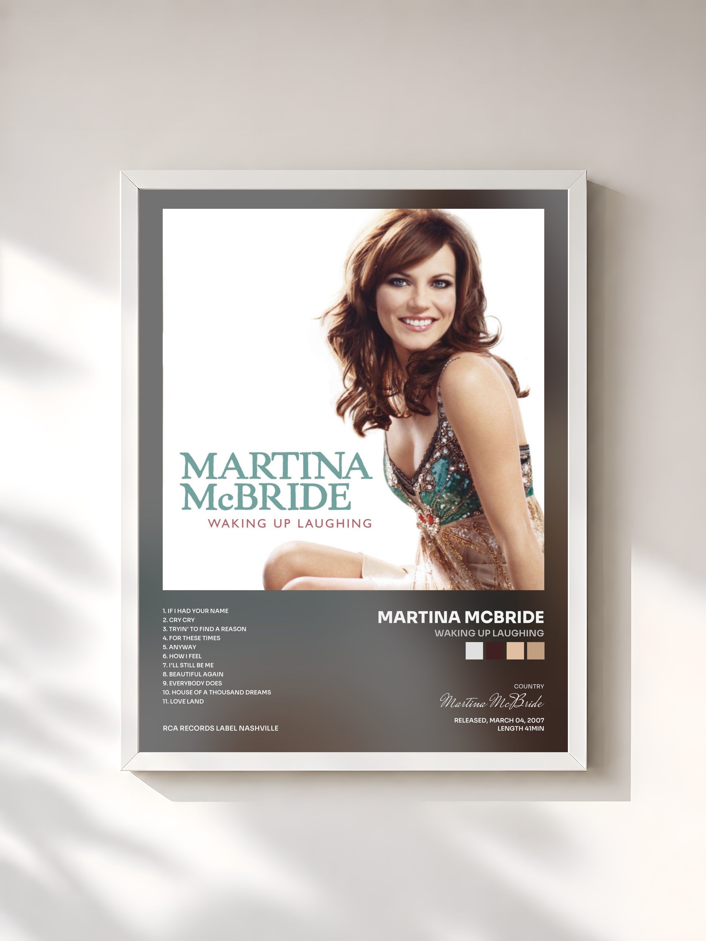 #blanc Tableau de l'album Waking Up Laughing de Martina McBride, cadre blanc, imprimé et encadré en France