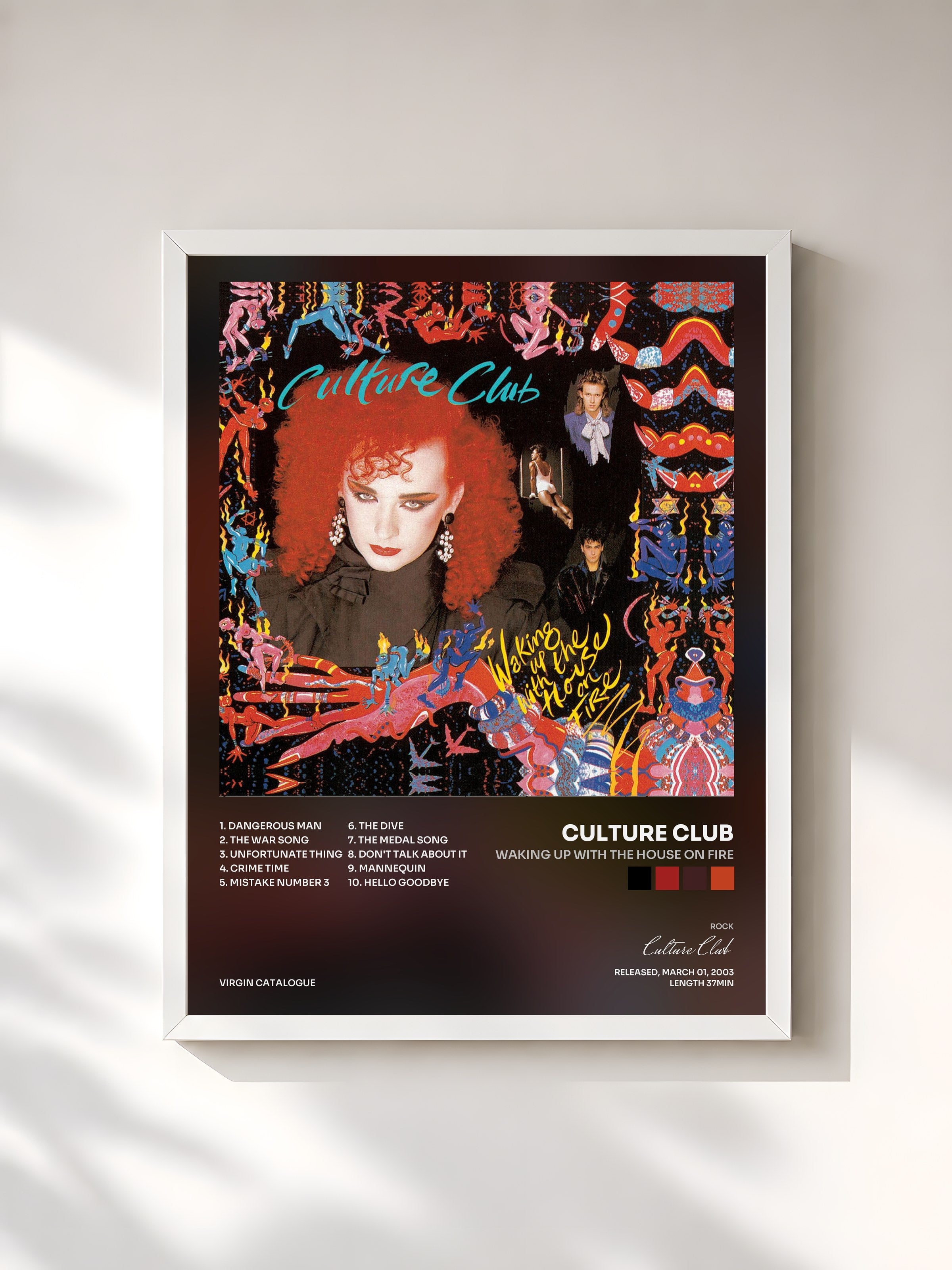 #blanc Tableau de l'album Waking Up With The House On Fire de Culture Club, cadre blanc, imprimé et encadré en France
