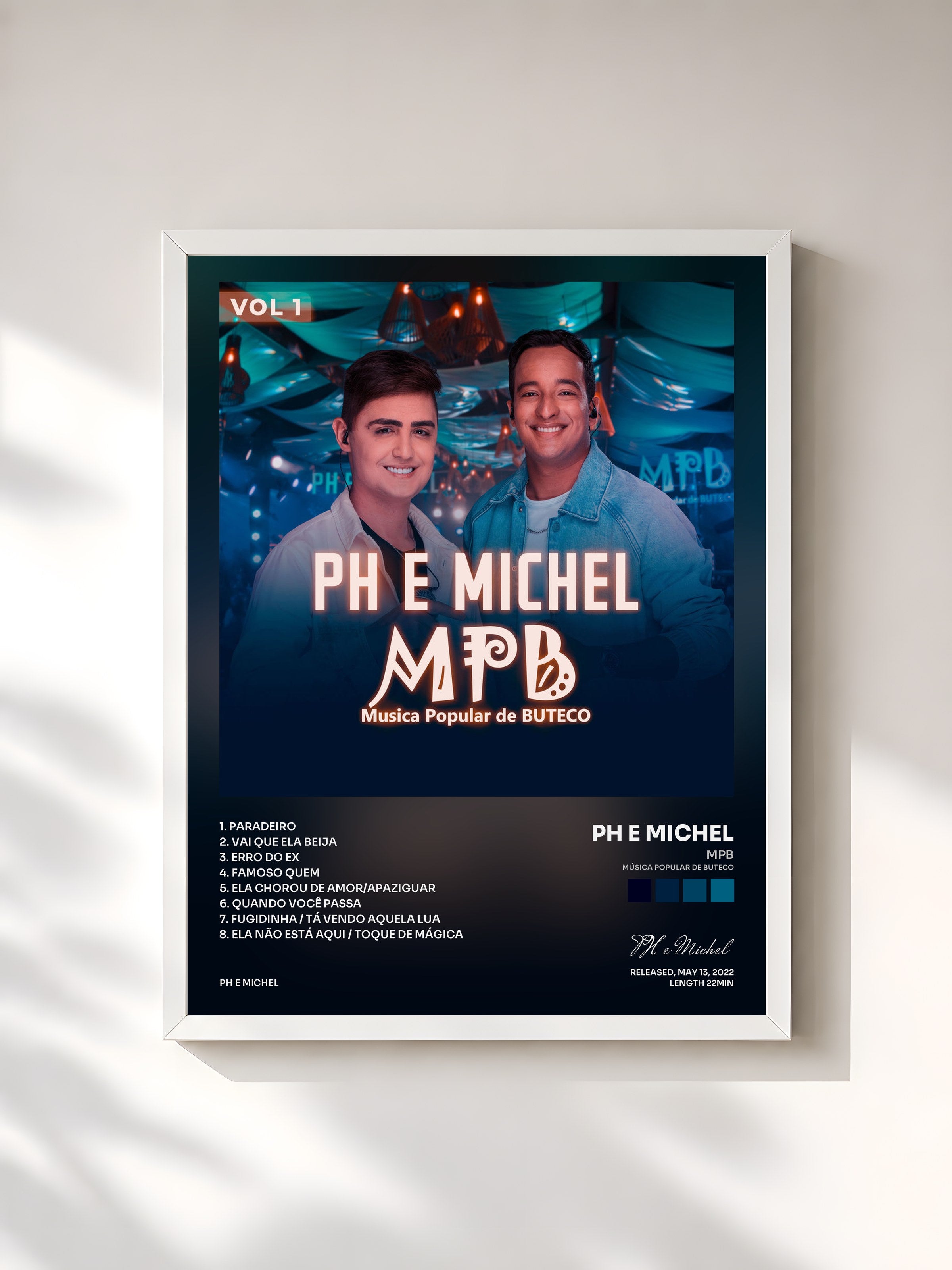 #blanc Tableau de l'album MPB (Música Popular de Buteco), Vol. 1 de PH e Michel, cadre blanc, imprimé et encadré en France