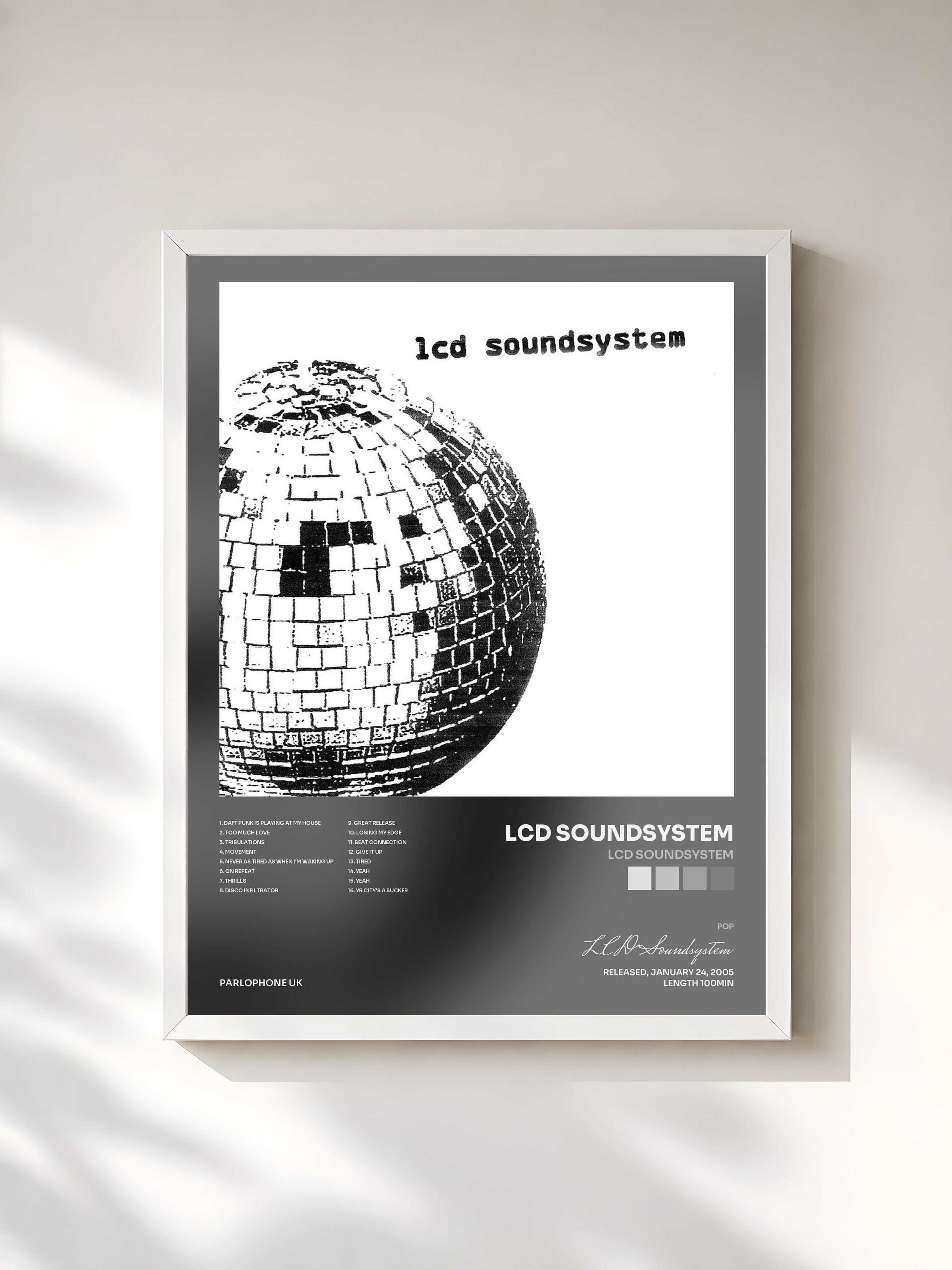 #blanc Tableau de l'album LCD Soundsystem de LCD Soundsystem, cadre blanc, imprimé et encadré en France
