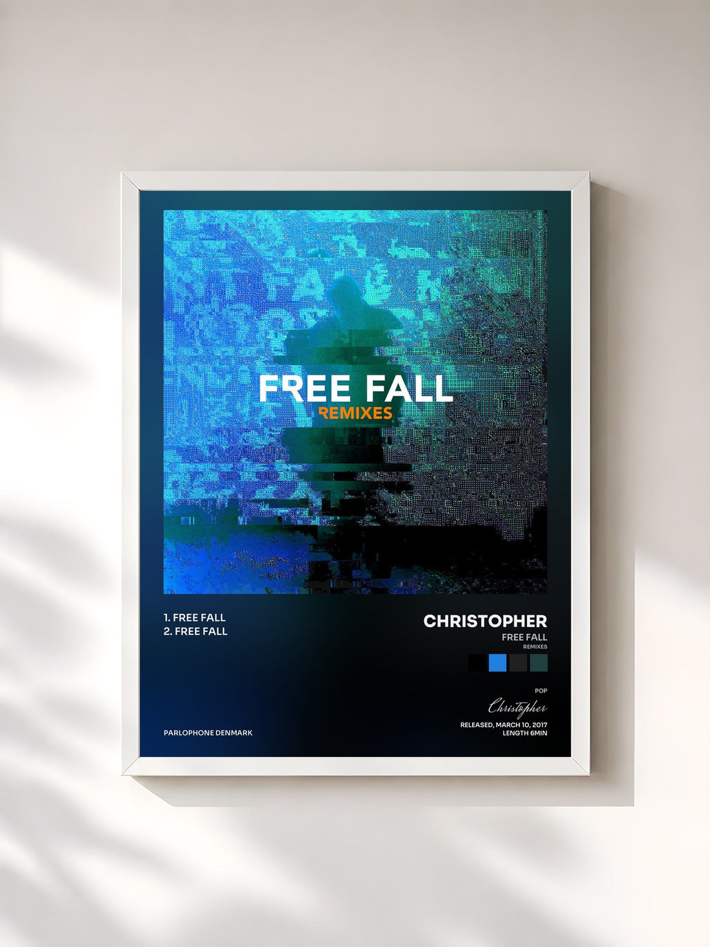 #blanc Free Fall (Remixes) di Christopher in stampa incorniciata, cornice bianca, stampata e incorniciata in Francia