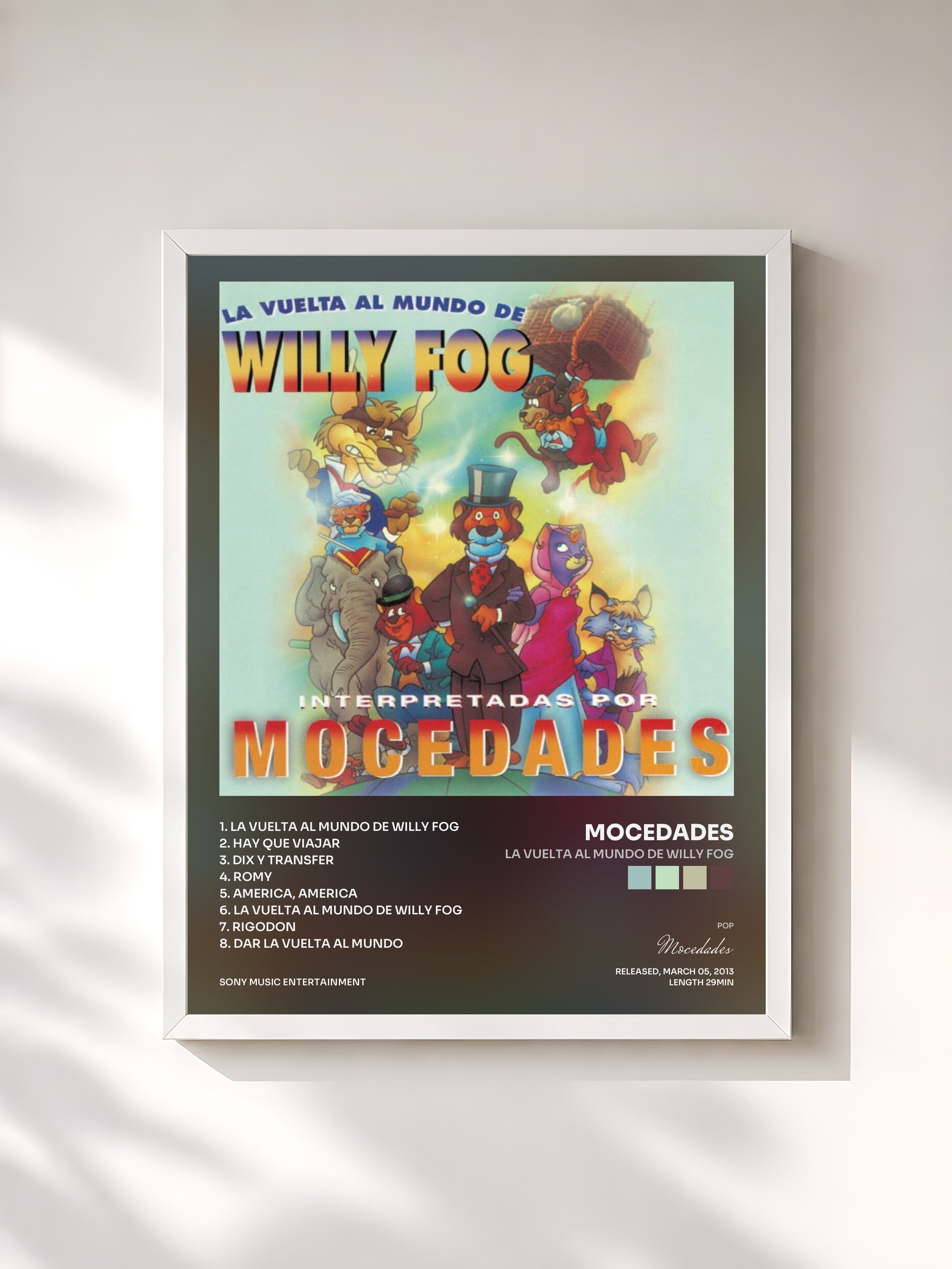 #blanc Tableau de l'album La Vuelta Al Mundo De Willy Fog de Mocedades, cadre blanc, imprimé et encadré en France