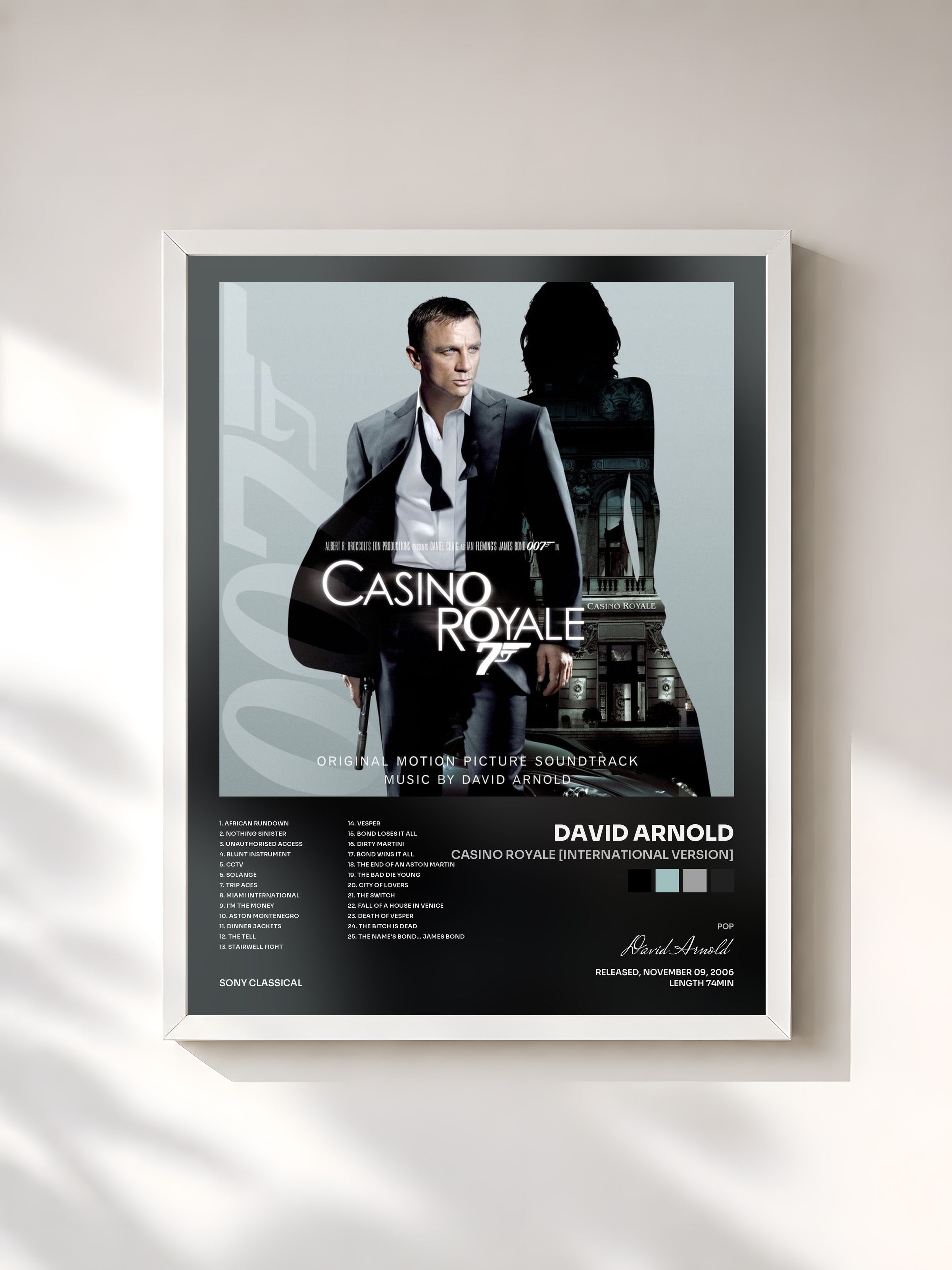 #blanc Tableau de l'album Casino Royale [International Version] de David Arnold, cadre blanc, imprimé et encadré en France