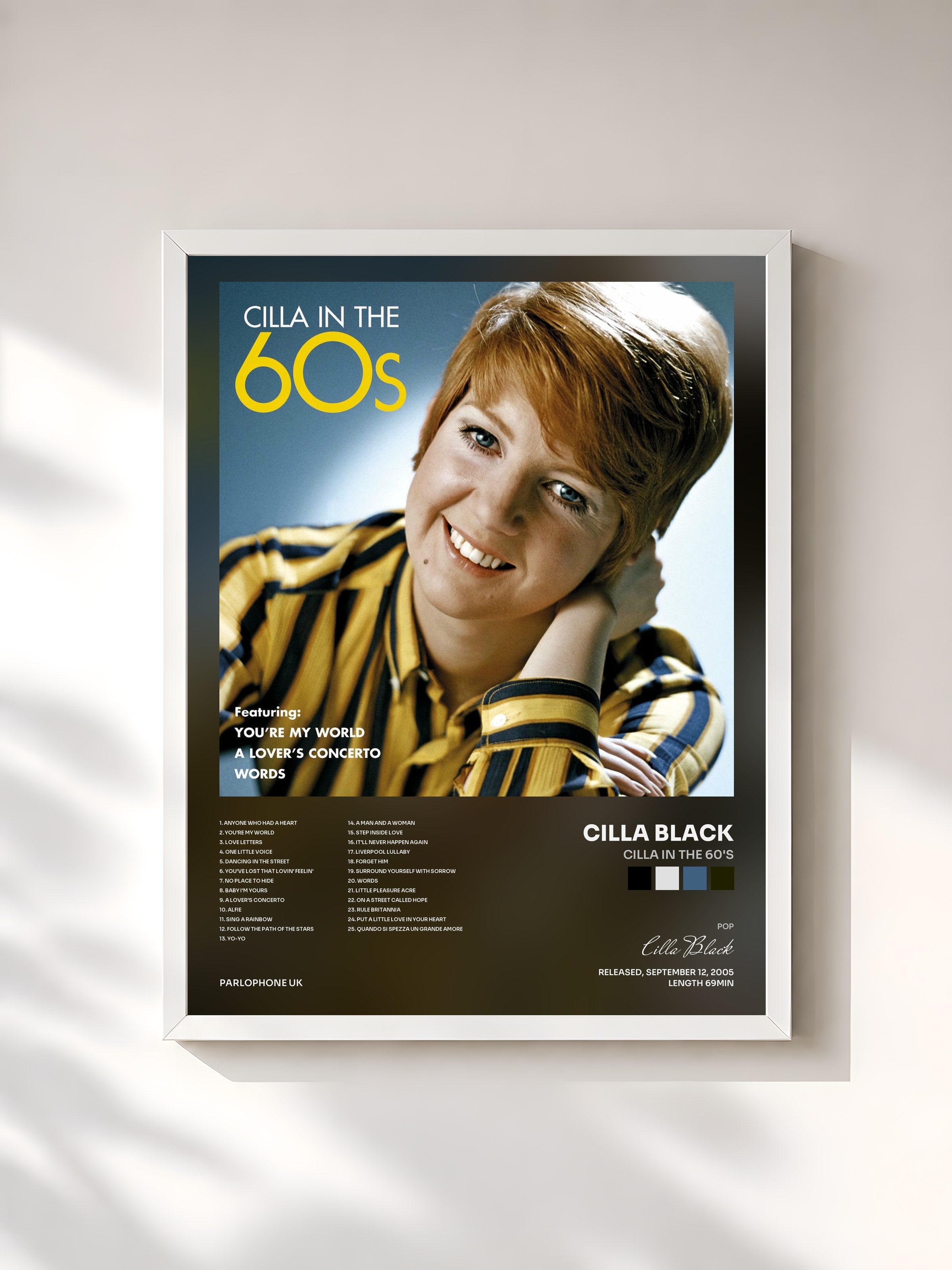 #blanc Tableau de l'album Cilla in the 60's de Cilla Black, cadre blanc, imprimé et encadré en France