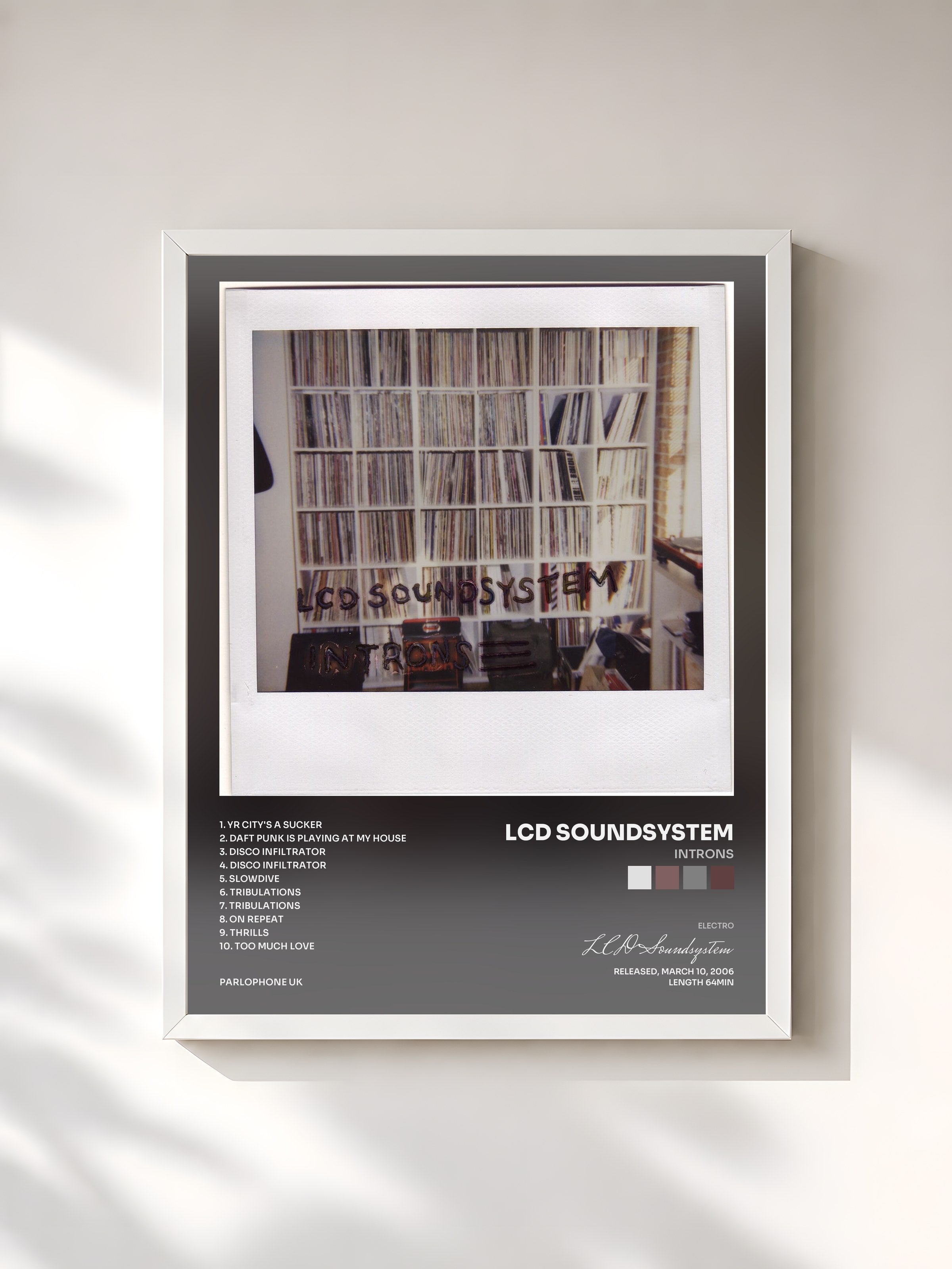 #blanc Tableau de l'album Introns de LCD Soundsystem, cadre blanc, imprimé et encadré en France