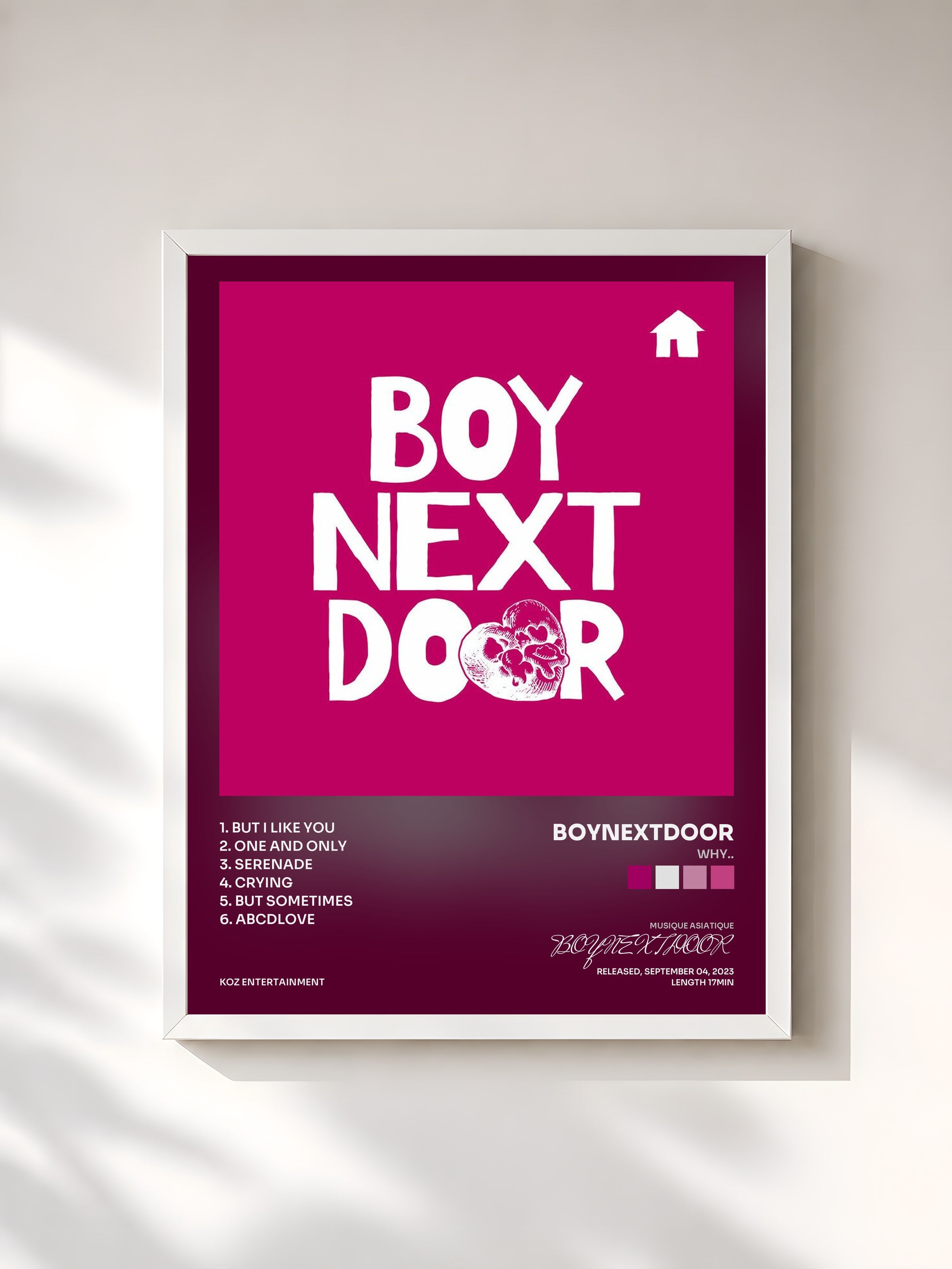 #blanc Tableau de l'album WHY.. de BOYNEXTDOOR, cadre blanc, imprimé et encadré en France