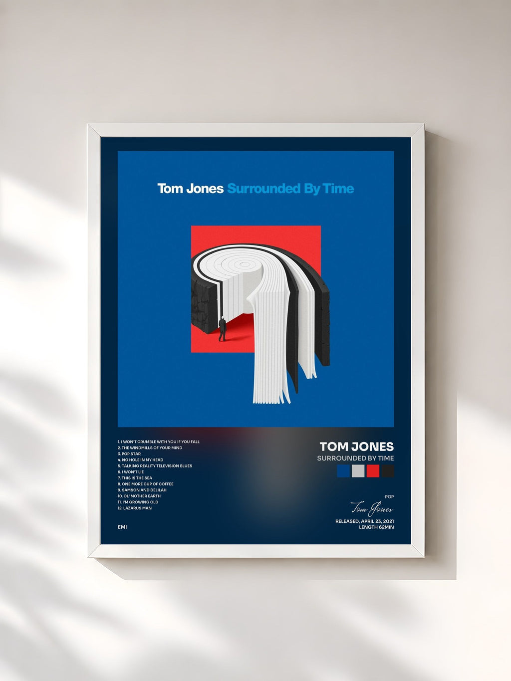 #blanc Tableau de l'album Surrounded By Time de Tom Jones, cadre blanc, imprimé et encadré en France
