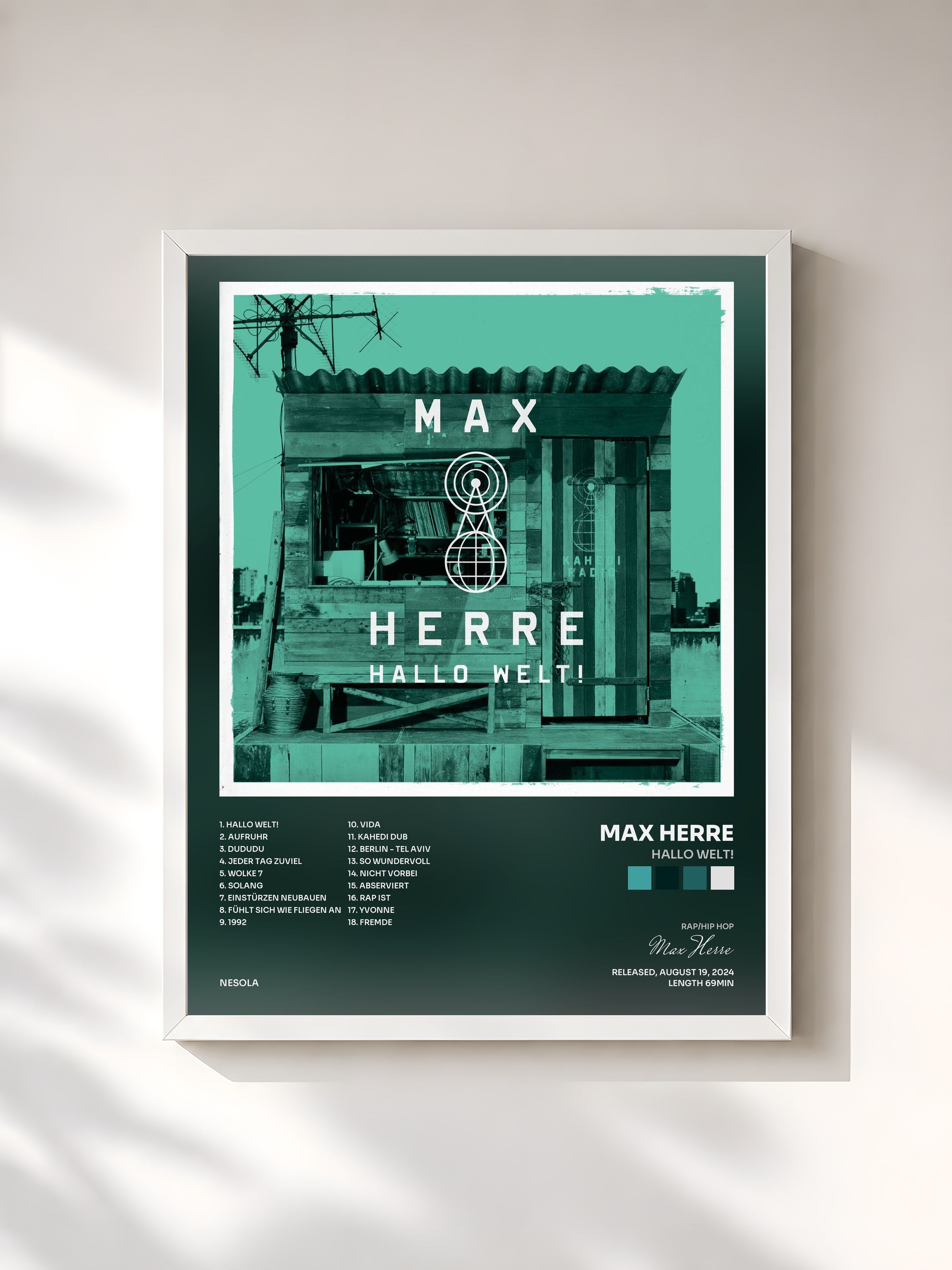#blanc Tableau de l'album Hallo Welt! de Max Herre, cadre blanc, imprimé et encadré en France