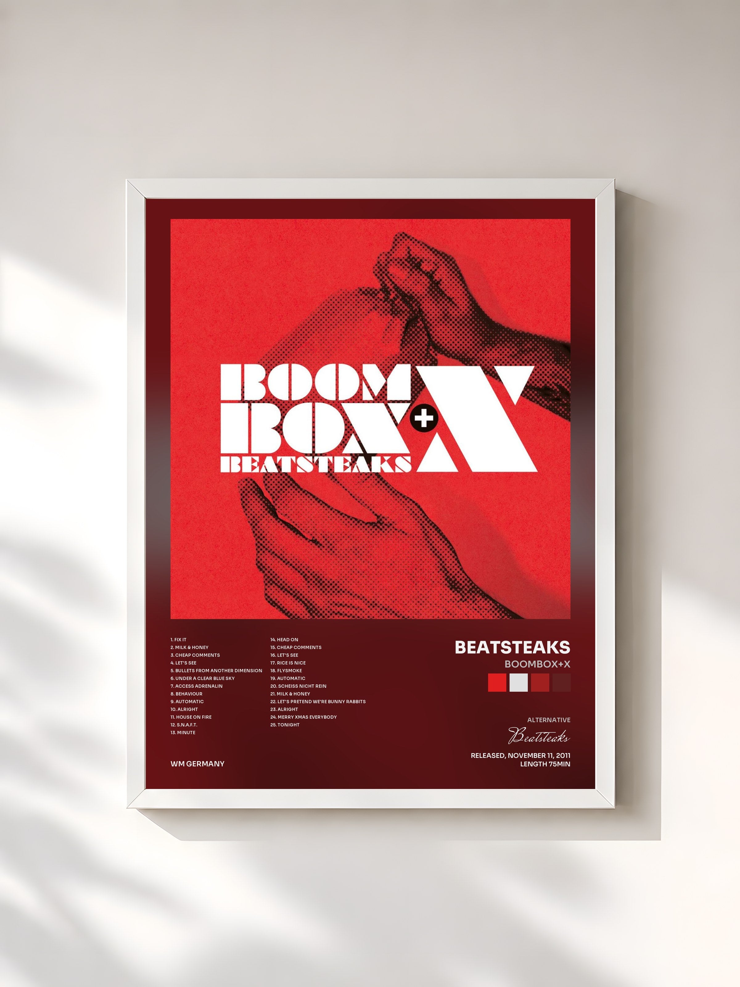 #blanc Tableau de l'album Boombox+x de Beatsteaks, cadre blanc, imprimé et encadré en France