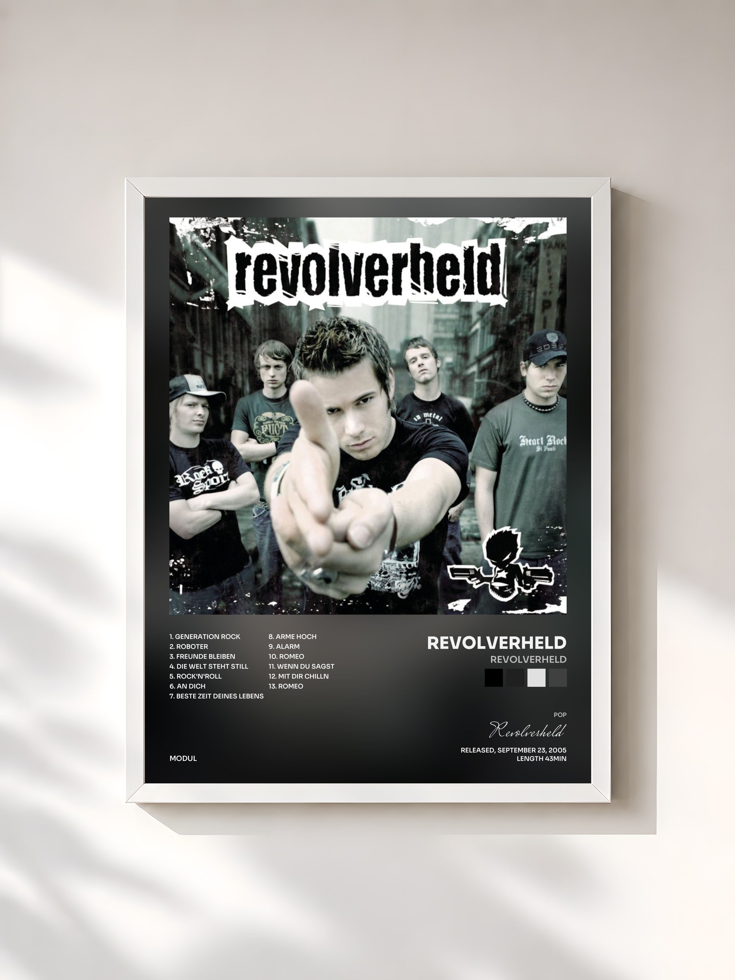 #blanc Tableau de l'album Revolverheld de Revolverheld, cadre blanc, imprimé et encadré en France