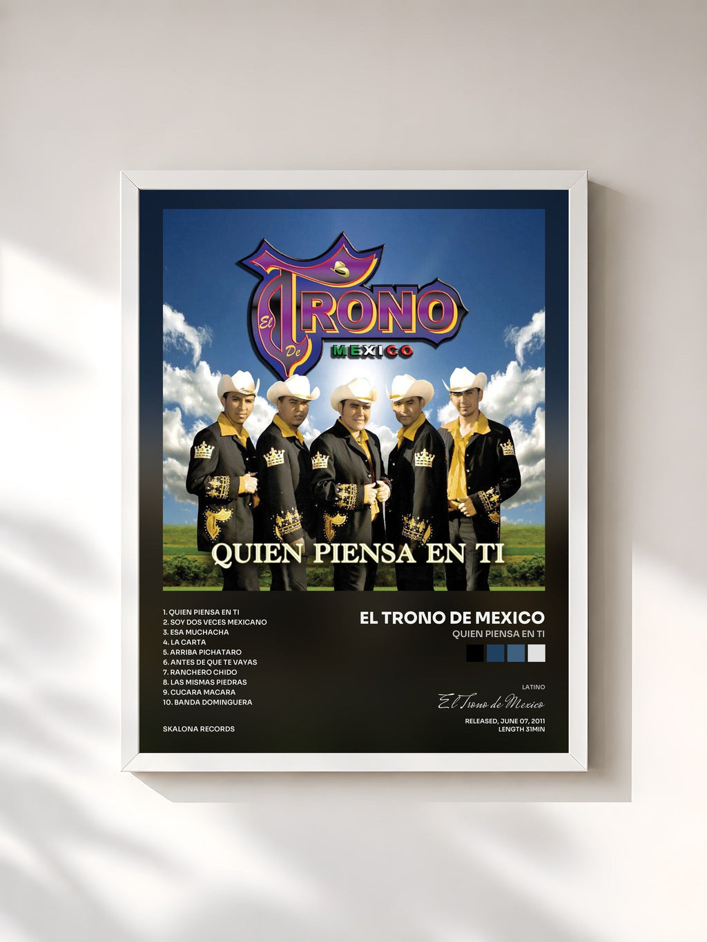 #blanc Quien Piensa En Ti by El Trono de Mexico as a framed art print, white frame, printed and framed in France
