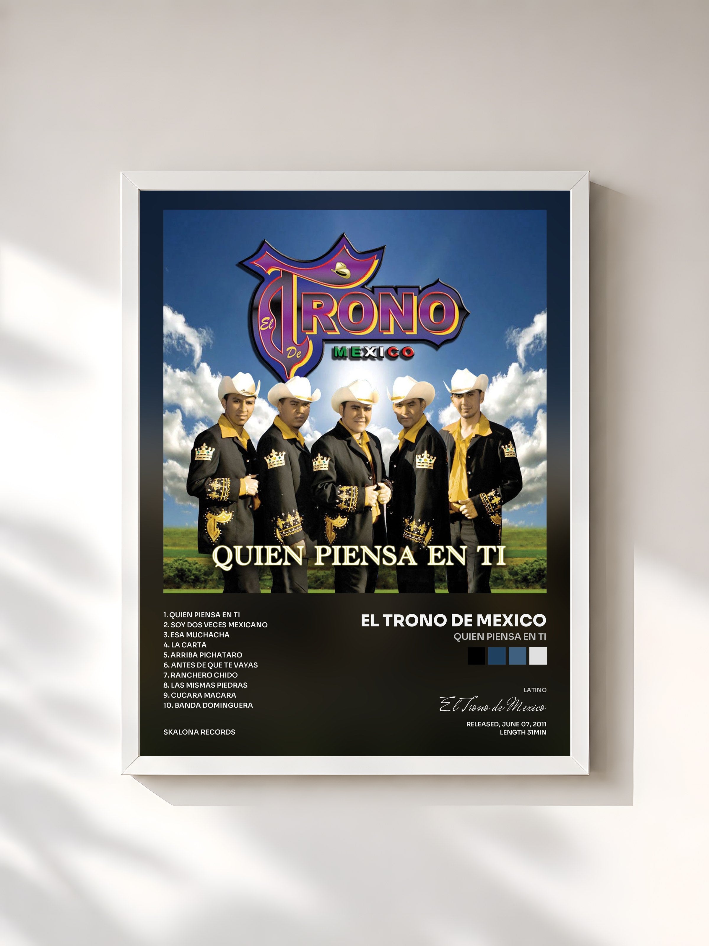 #blanc Tableau de l'album Quien Piensa En Ti de El Trono de Mexico, cadre blanc, imprimé et encadré en France