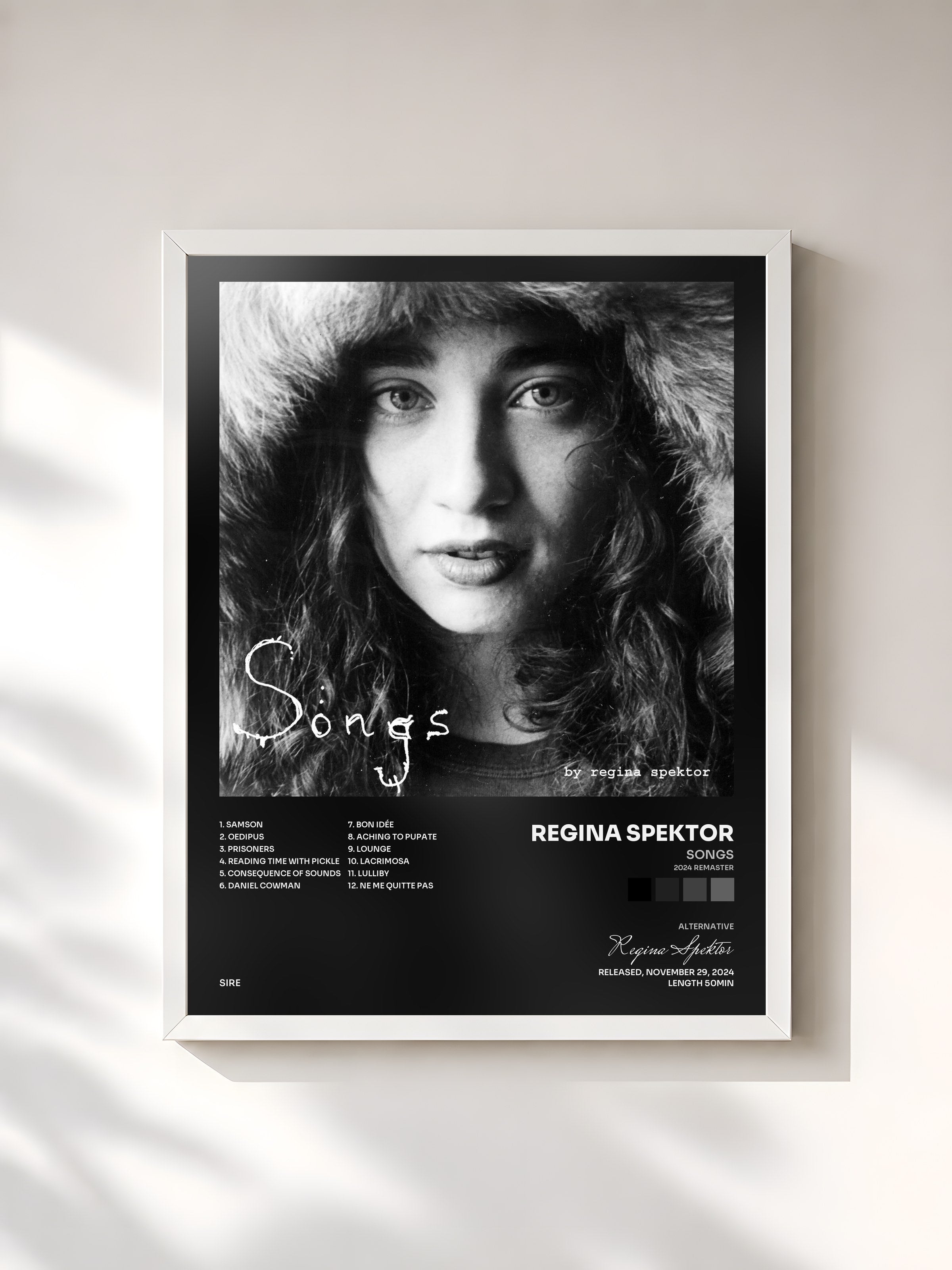 #blanc Tableau de l'album Songs (2024 Remaster) de Regina Spektor, cadre blanc, imprimé et encadré en France