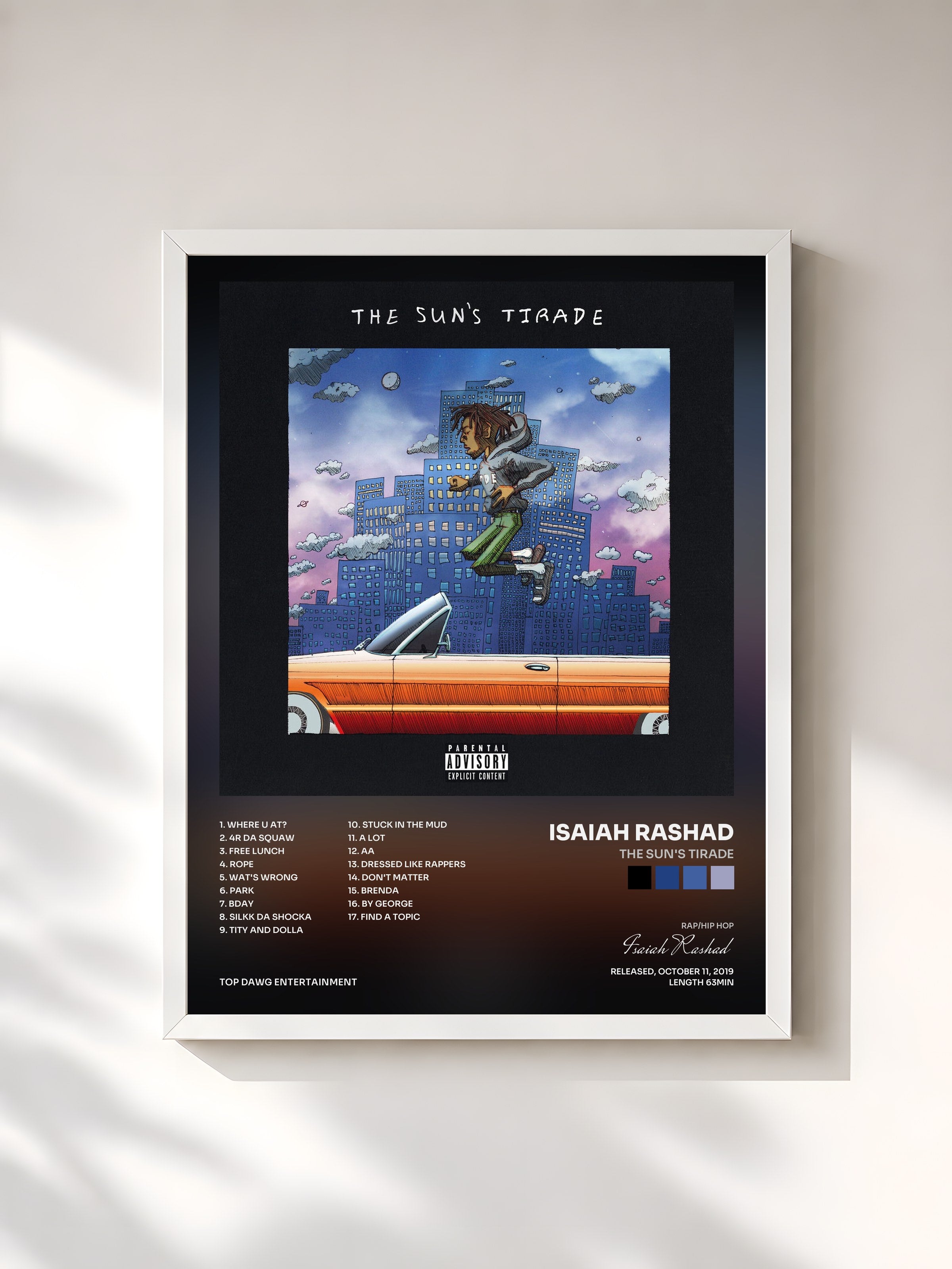 #blanc Tableau de l'album The Sun's Tirade de Isaiah Rashad, cadre blanc, imprimé et encadré en France