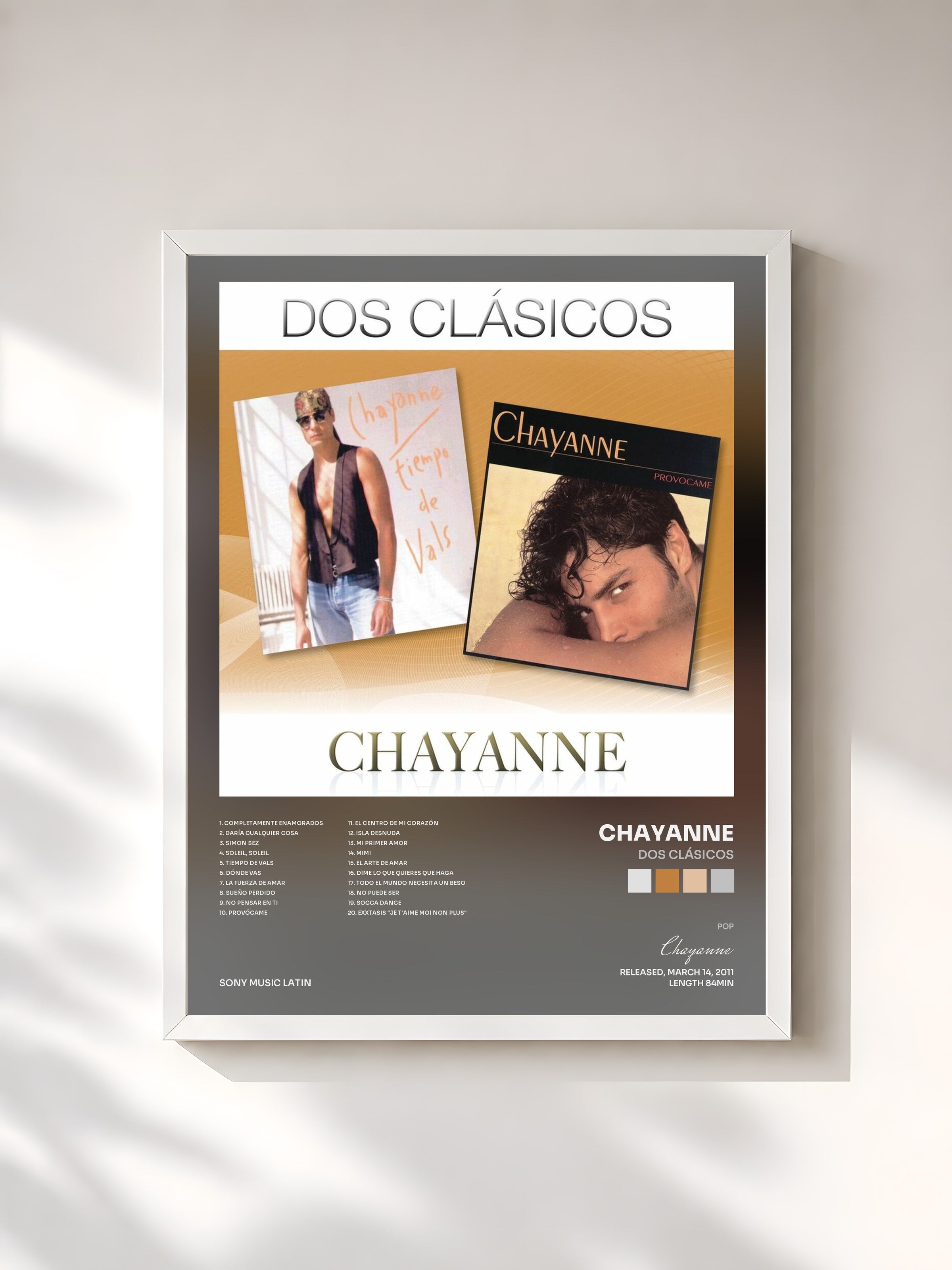#blanc Tableau de l'album Dos Clásicos de Chayanne, cadre blanc, imprimé et encadré en France