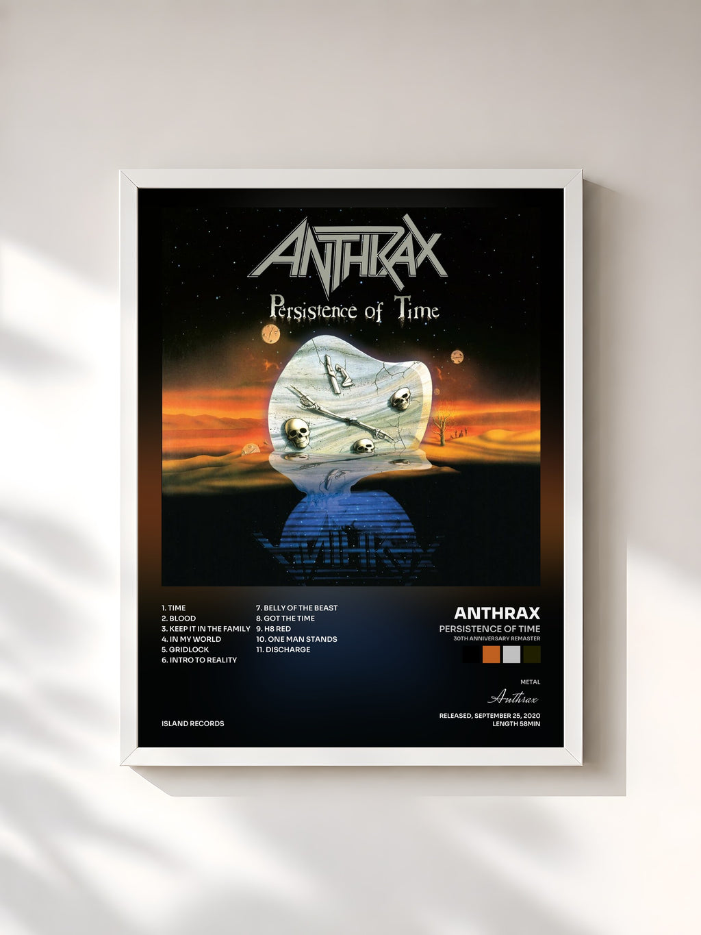 #blanc Tableau de l'album Persistence Of Time (30th Anniversary Remaster) de Anthrax, cadre blanc, imprimé et encadré en France