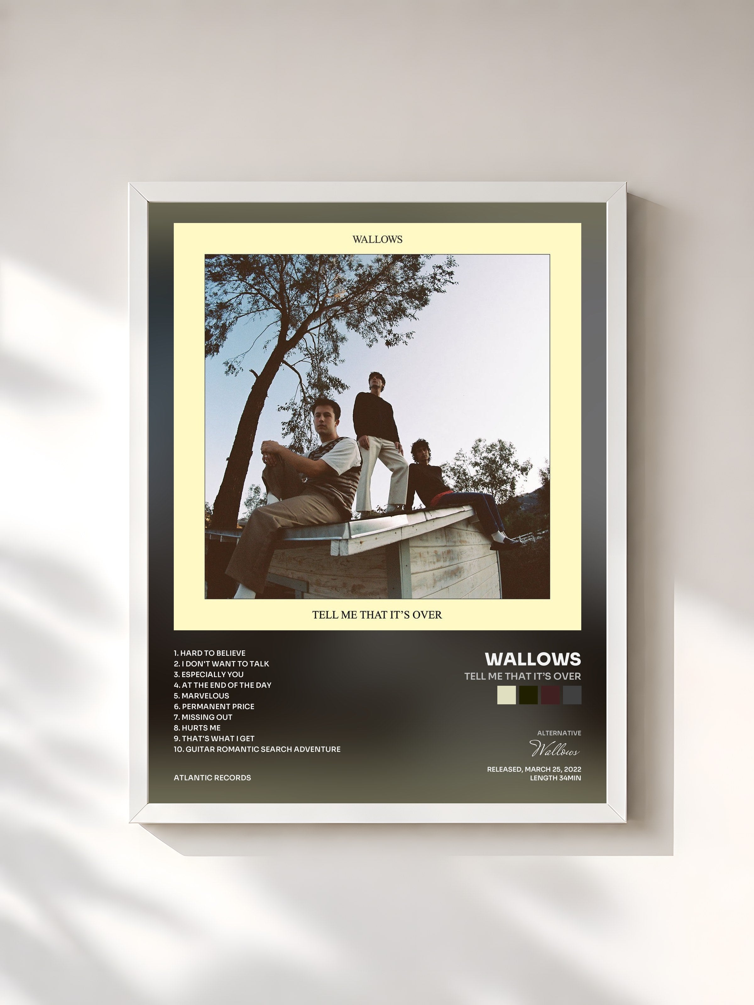 #blanc Tableau de l'album Tell Me That It’s Over de Wallows, cadre blanc, imprimé et encadré en France