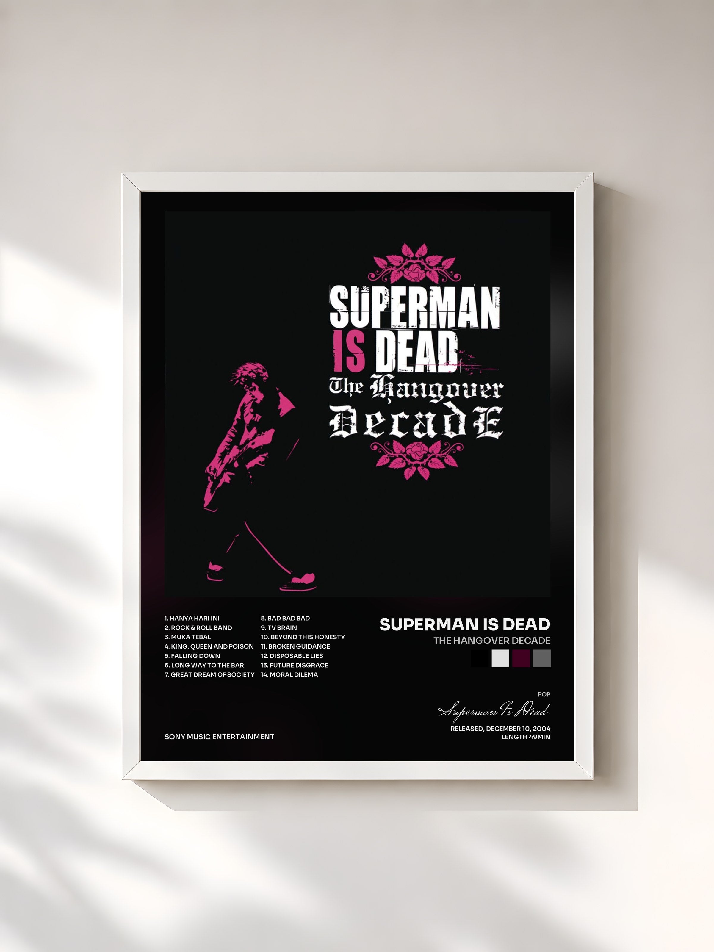 #blanc Tableau de l'album The Hangover Decade de Superman Is Dead, cadre blanc, imprimé et encadré en France