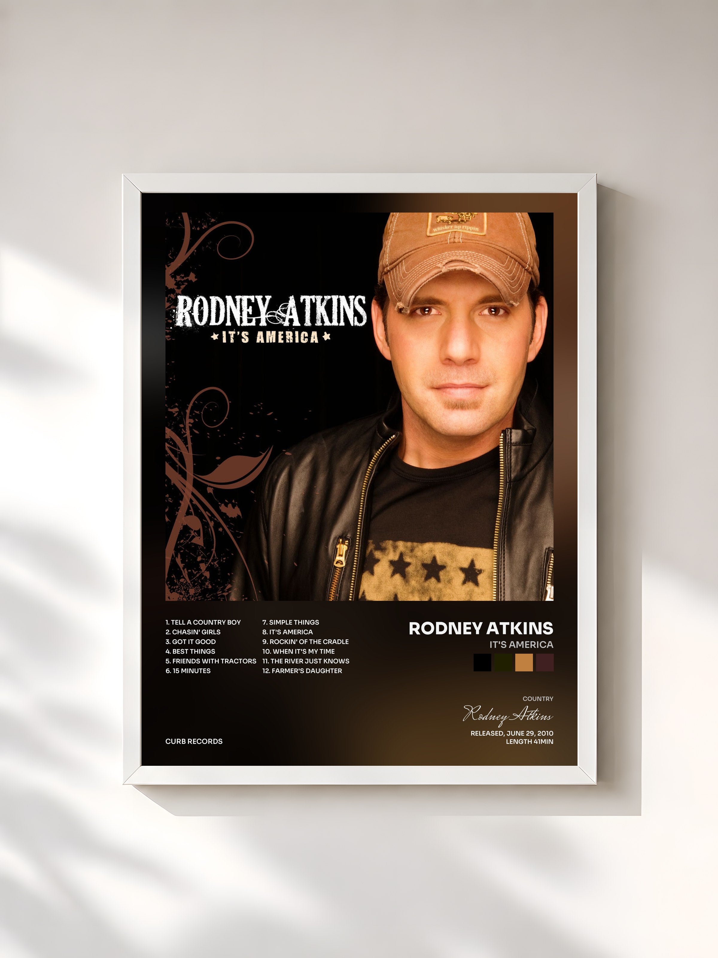 #blanc Tableau de l'album It's America de Rodney Atkins, cadre blanc, imprimé et encadré en France